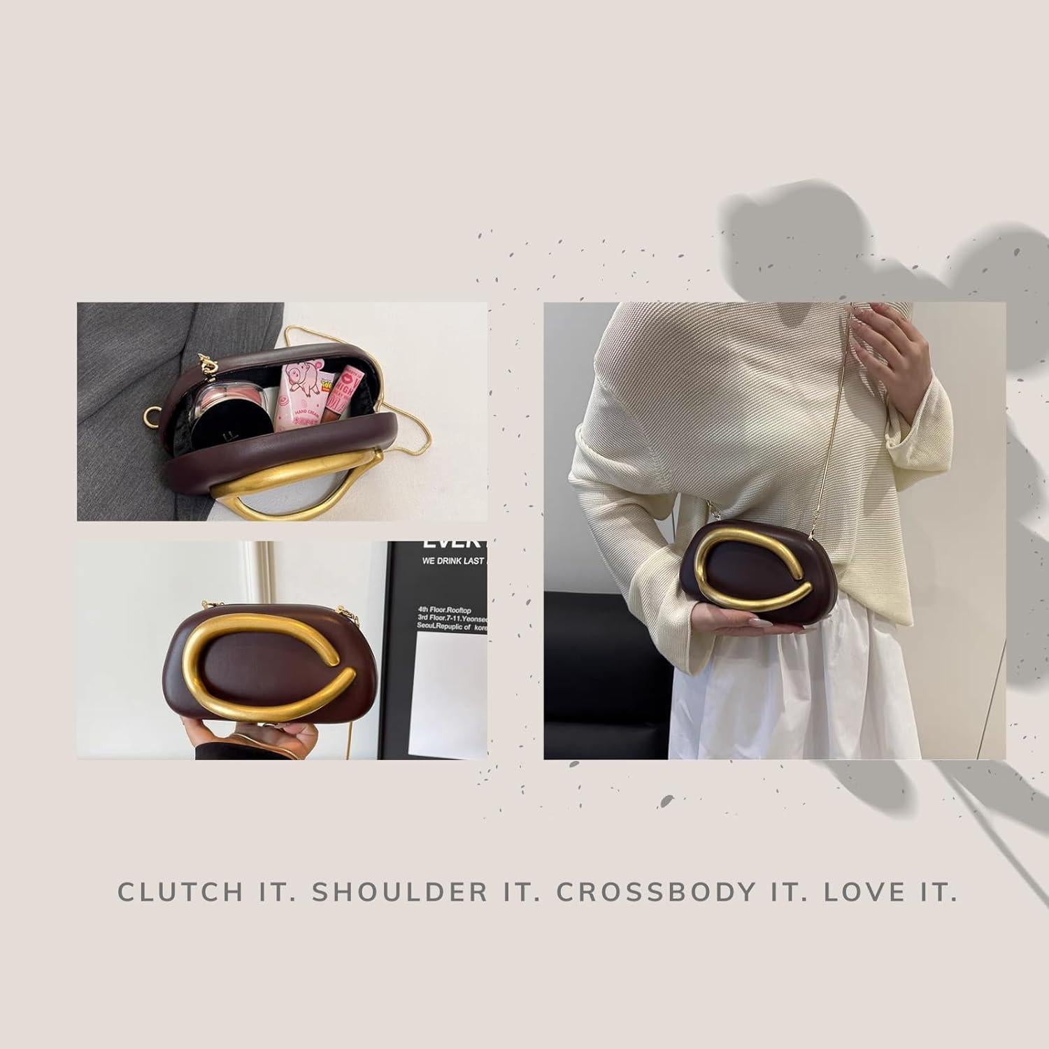 Bolso Clutch Burdeos para Mujeres con Cadena Desmontable