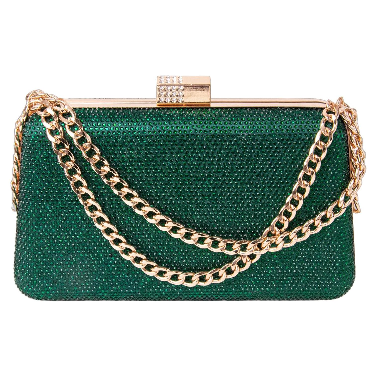 Bolso de Noche Brillante Mulian LilY Verde 20.1x14.2cm