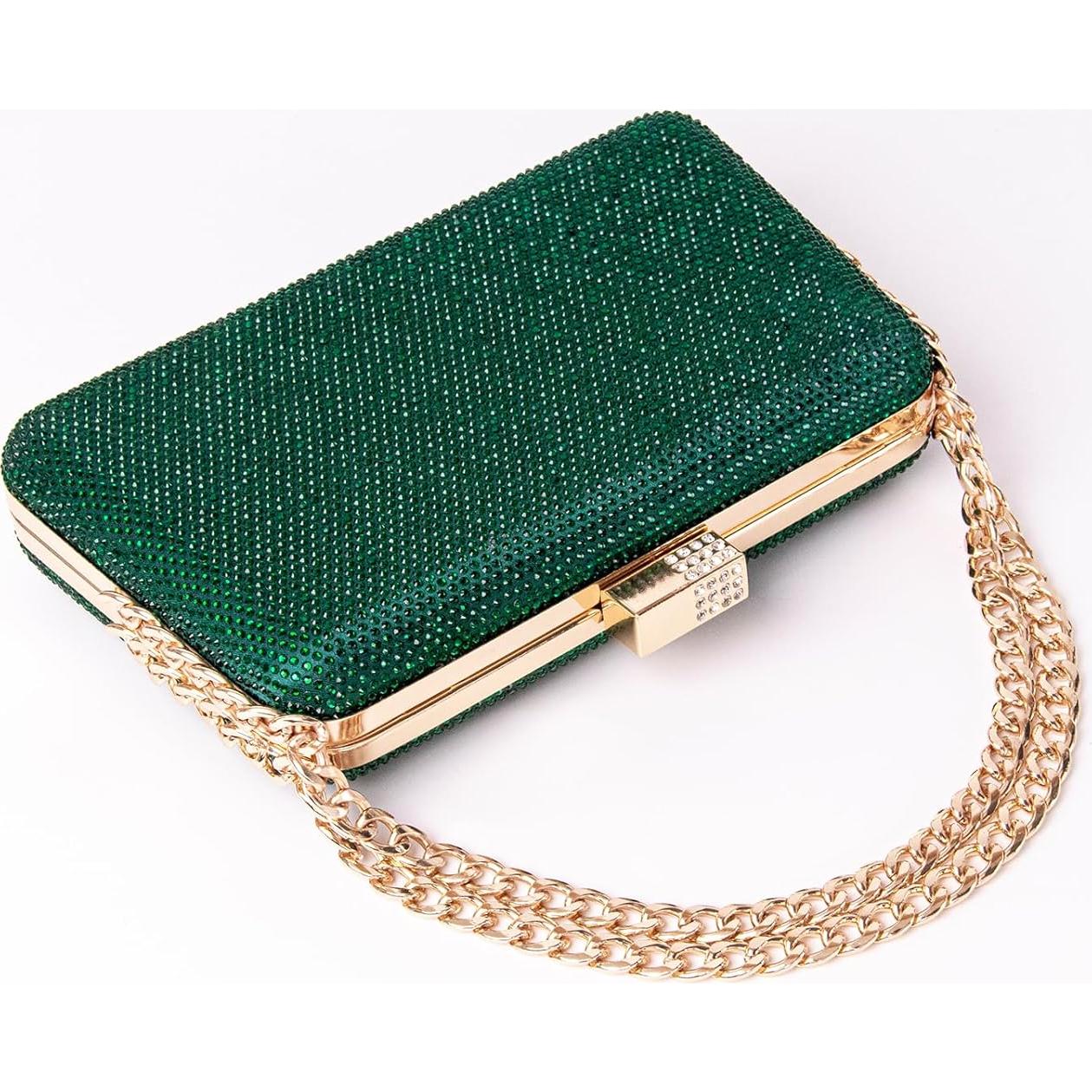 Bolso de Noche Brillante Mulian LilY Verde 20.1x14.2cm