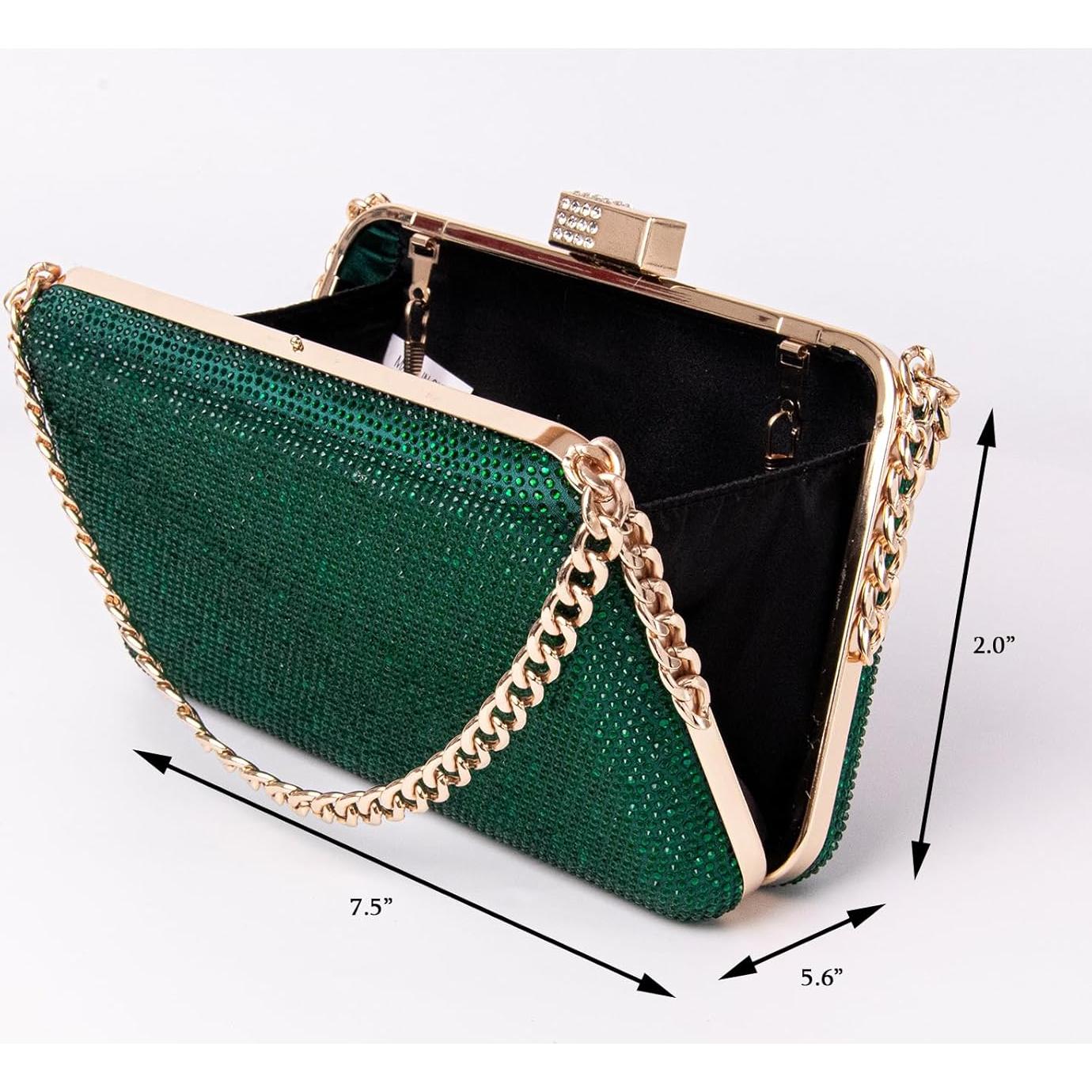 Bolso de Noche Brillante Mulian LilY Verde 20.1x14.2cm