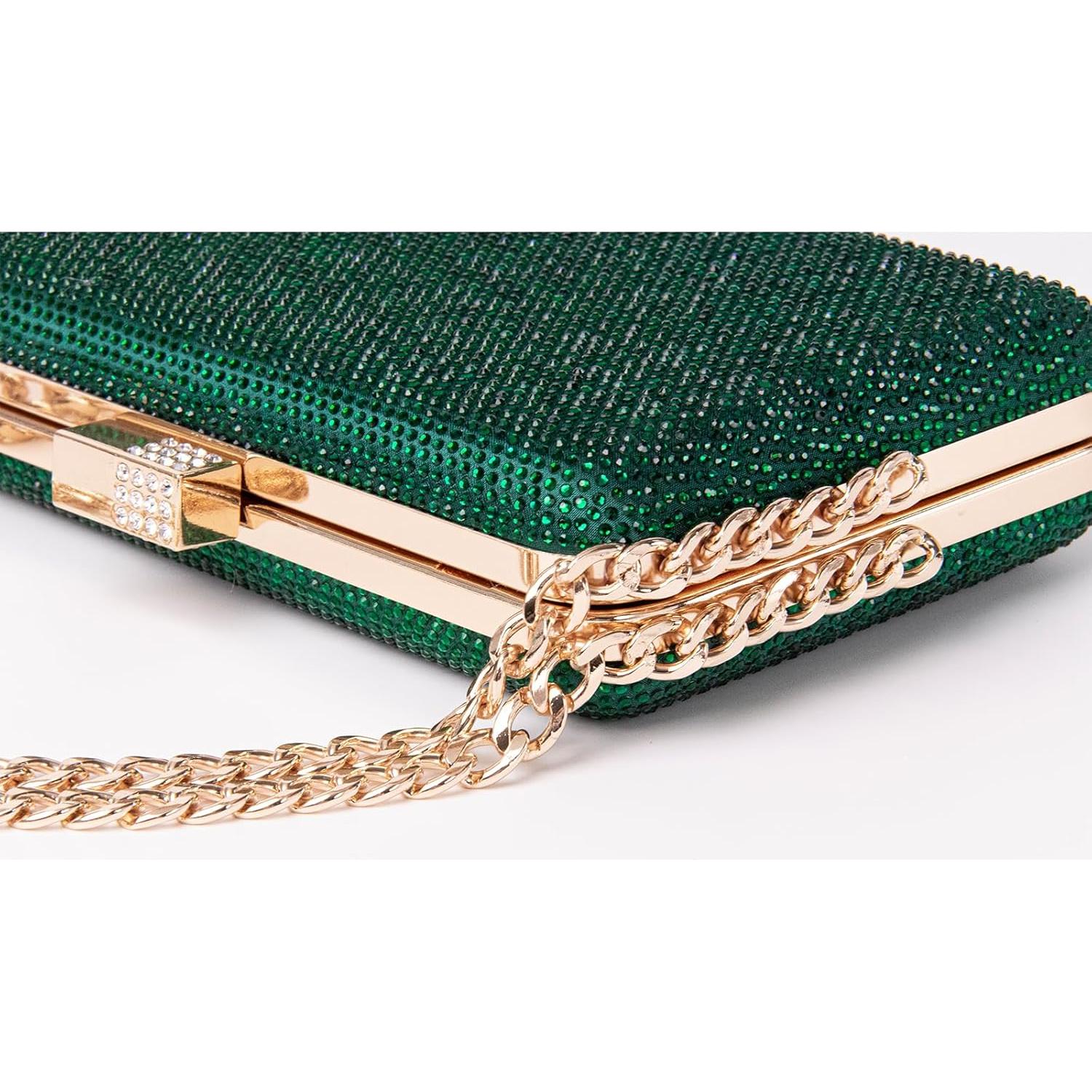 Bolso de Noche Brillante Mulian LilY Verde 20.1x14.2cm