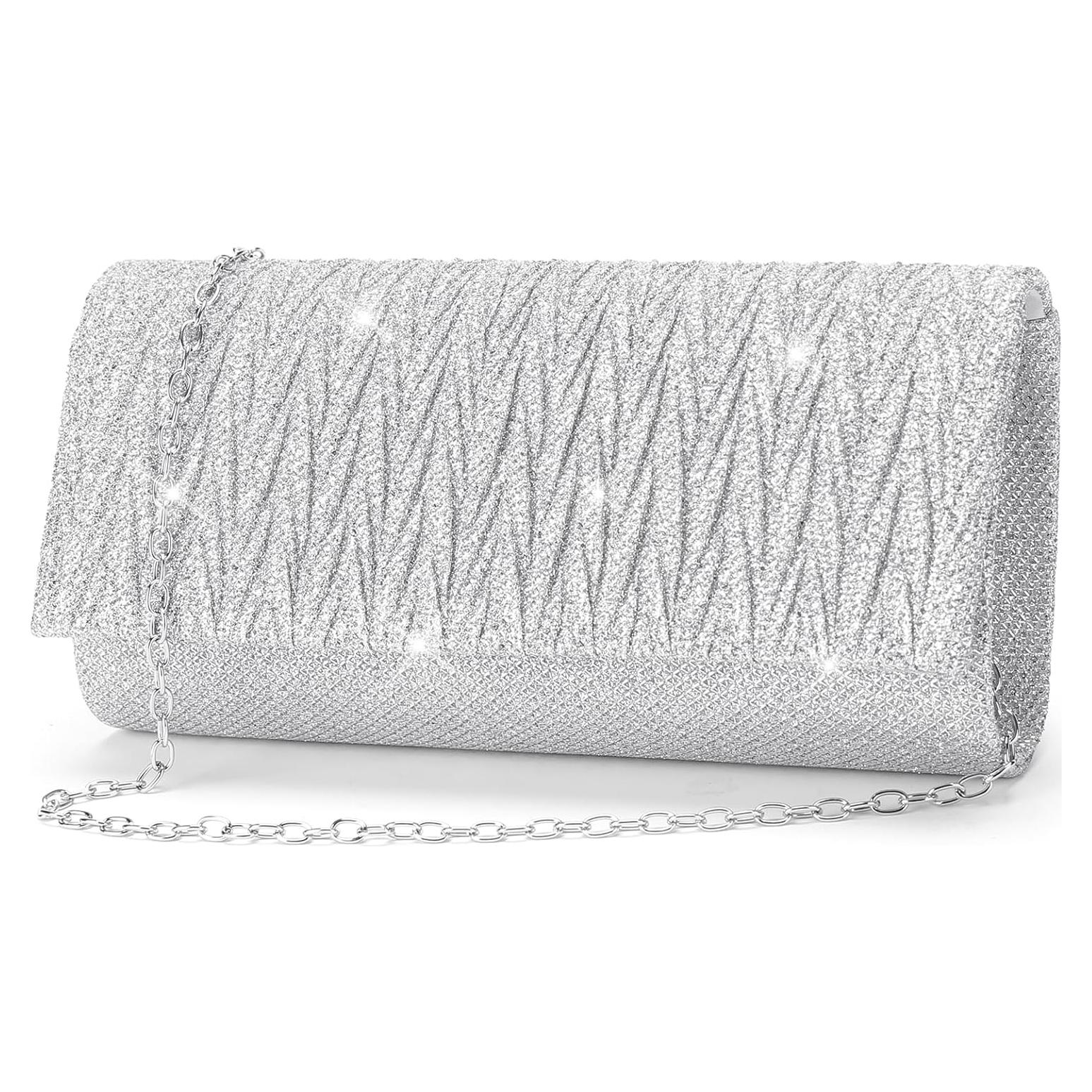 Cartera de Mano Brillante Plateada para Mujeres 20x5.5x10cm