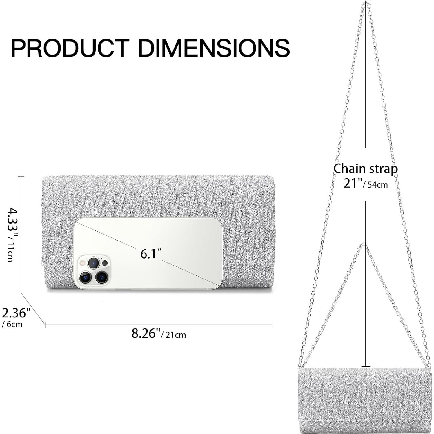 Cartera de Mano Brillante Plateada para Mujeres 20x5.5x10cm