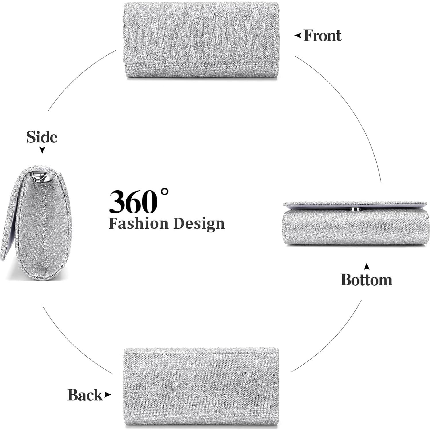 Cartera de Mano Brillante Plateada para Mujeres 20x5.5x10cm
