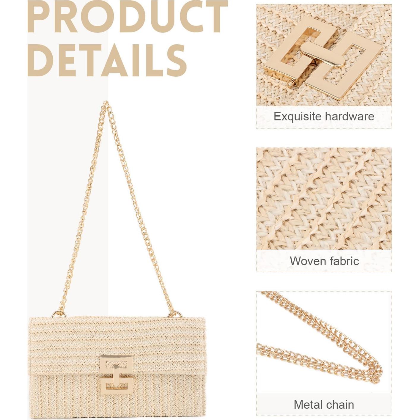 Bolso de mano de paja Ynport para mujer - Tejido de verano 26.5x15cm