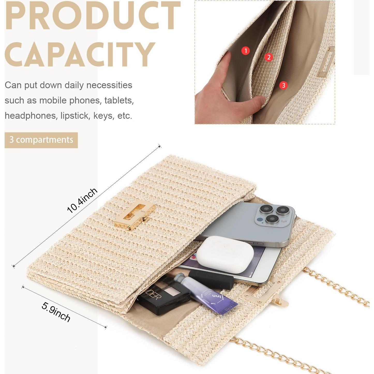 Bolso de mano de paja Ynport para mujer - Tejido de verano 26.5x15cm