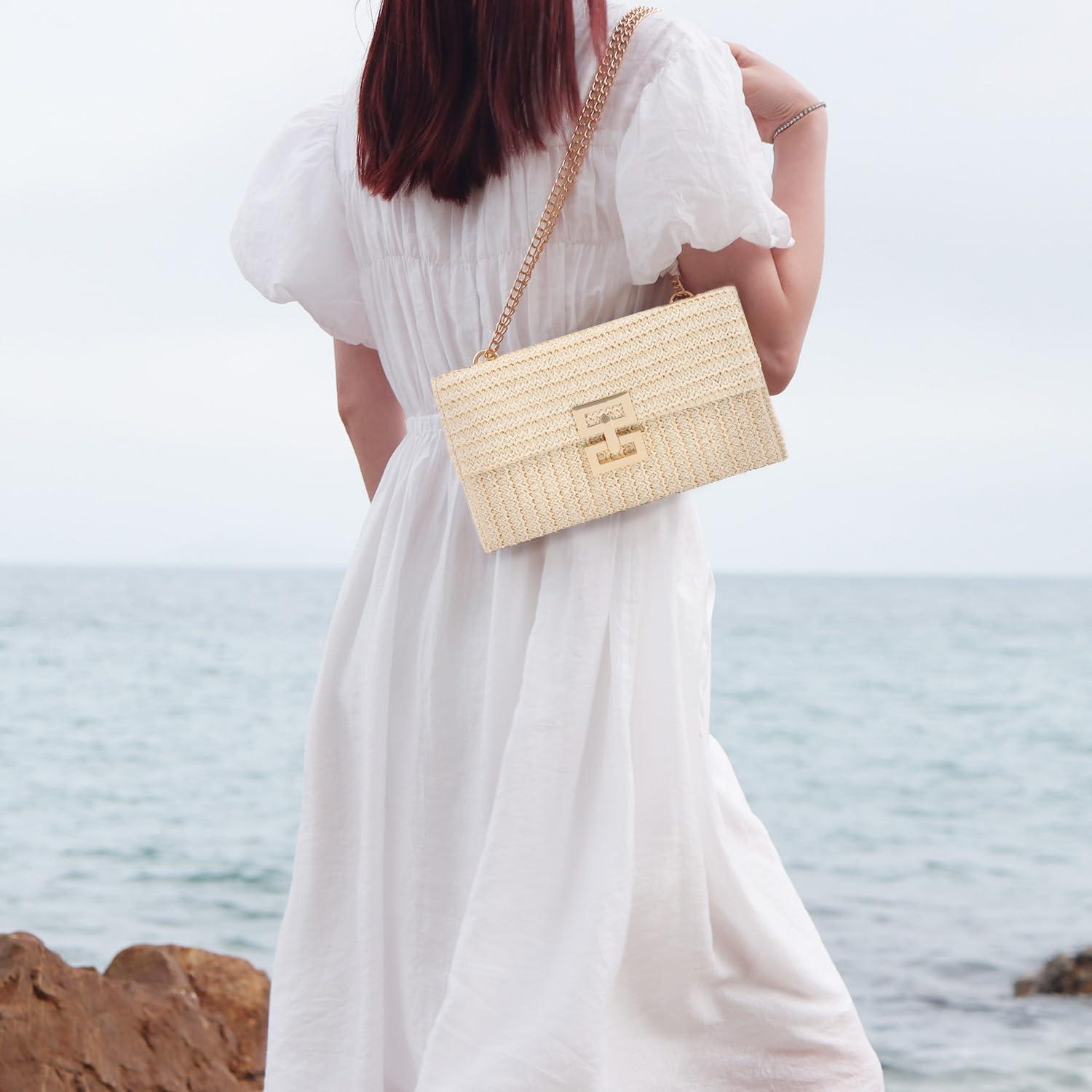 Bolso de mano de paja Ynport para mujer - Tejido de verano 26.5x15cm