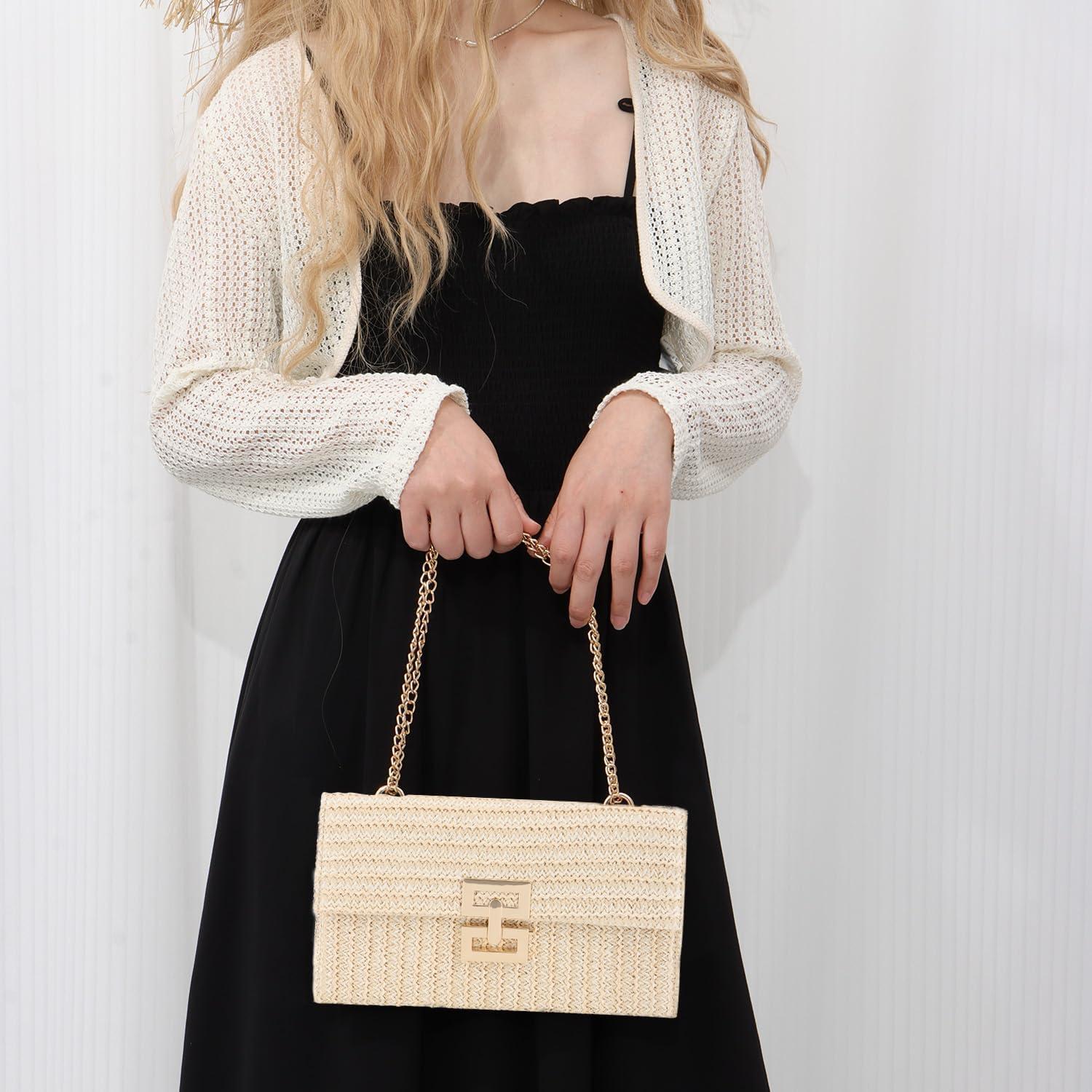 Bolso de mano de paja Ynport para mujer - Tejido de verano 26.5x15cm