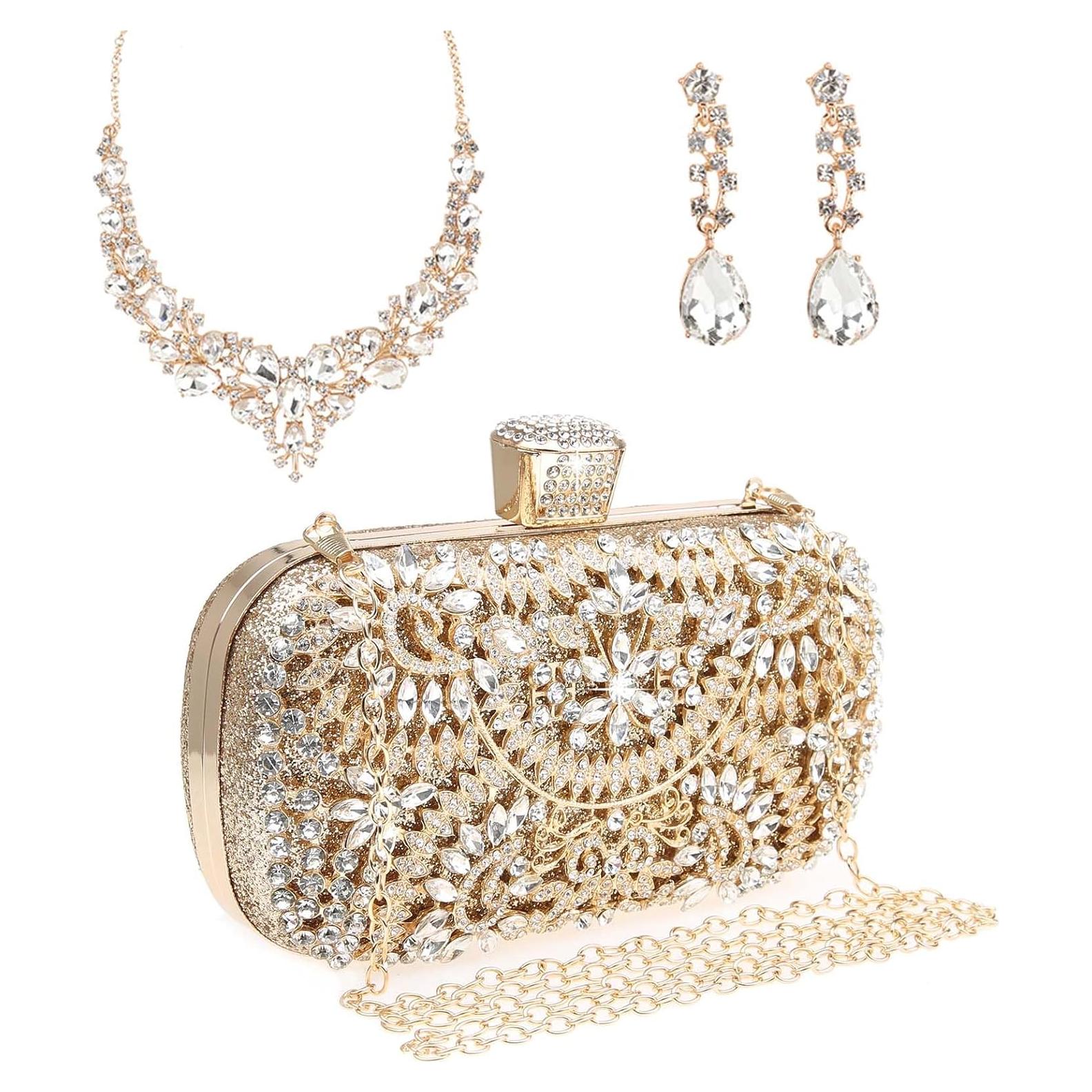 Bolso de mano de cristal brillante con rhinestones para mujer
