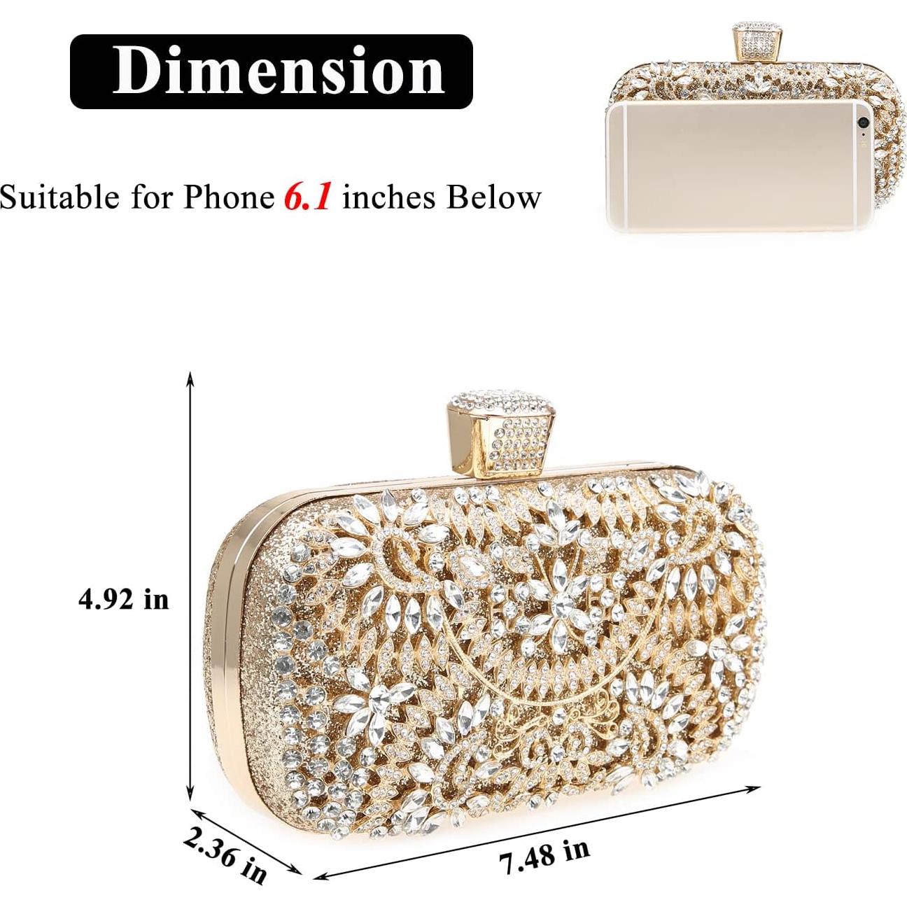 Bolso de mano de cristal brillante con rhinestones para mujer