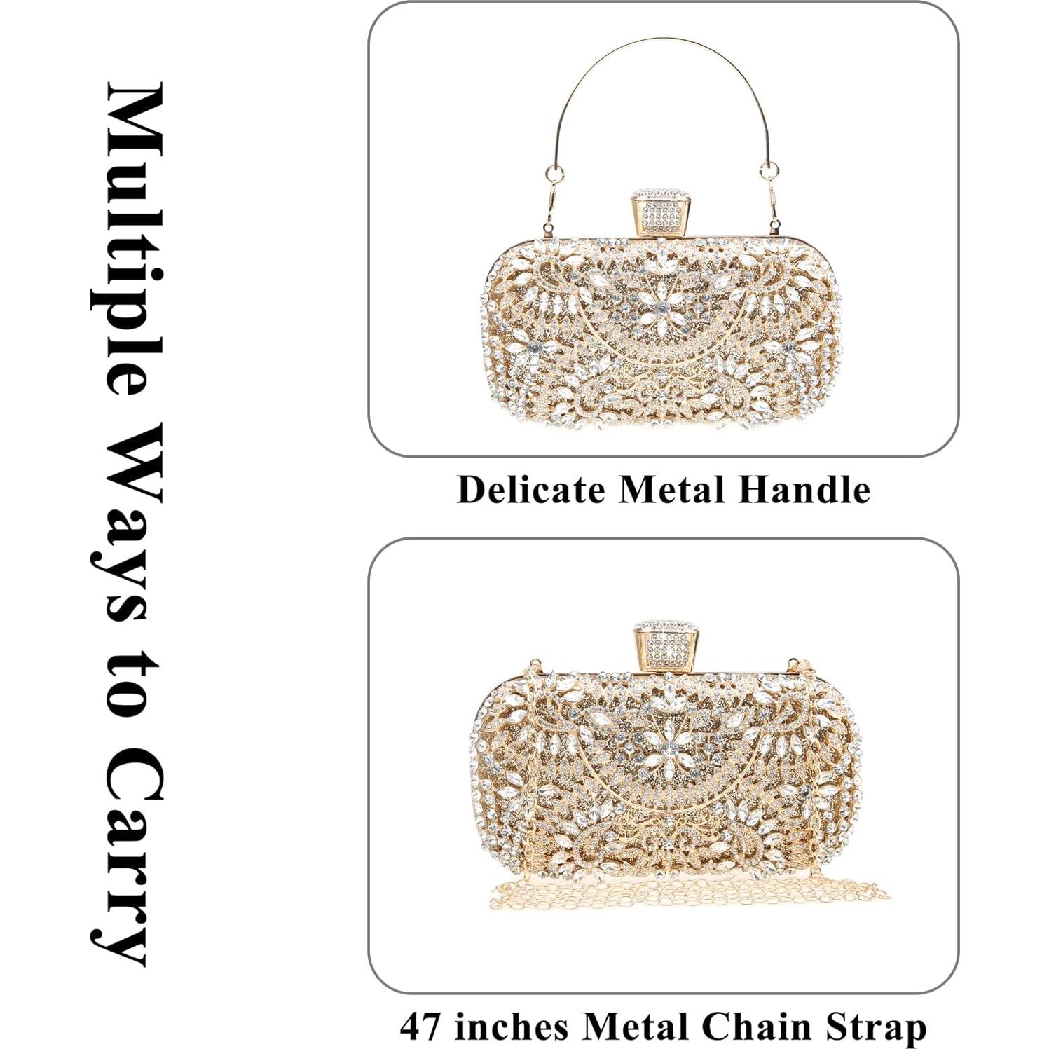 Bolso de mano de cristal brillante con rhinestones para mujer