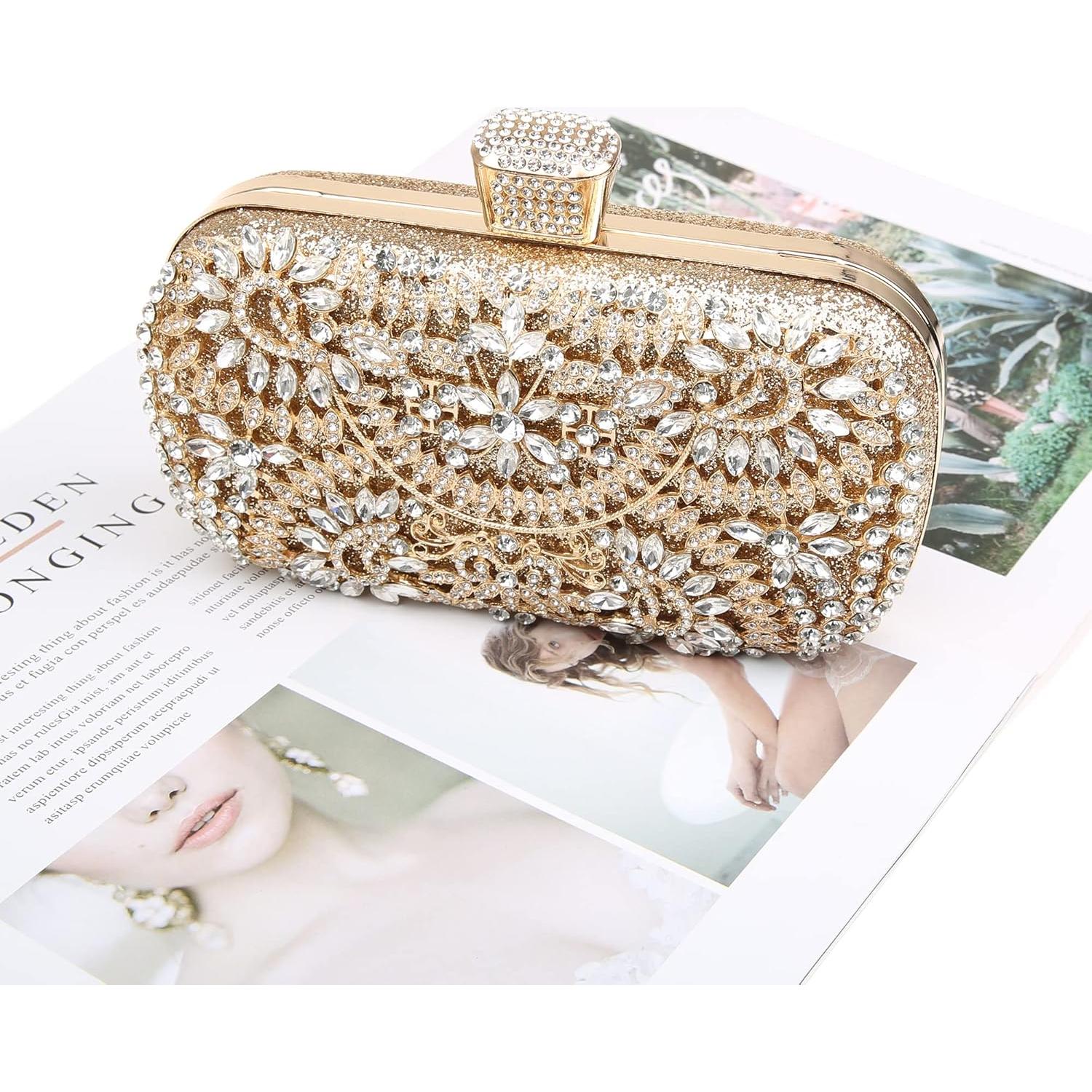 Bolso de mano de cristal brillante con rhinestones para mujer