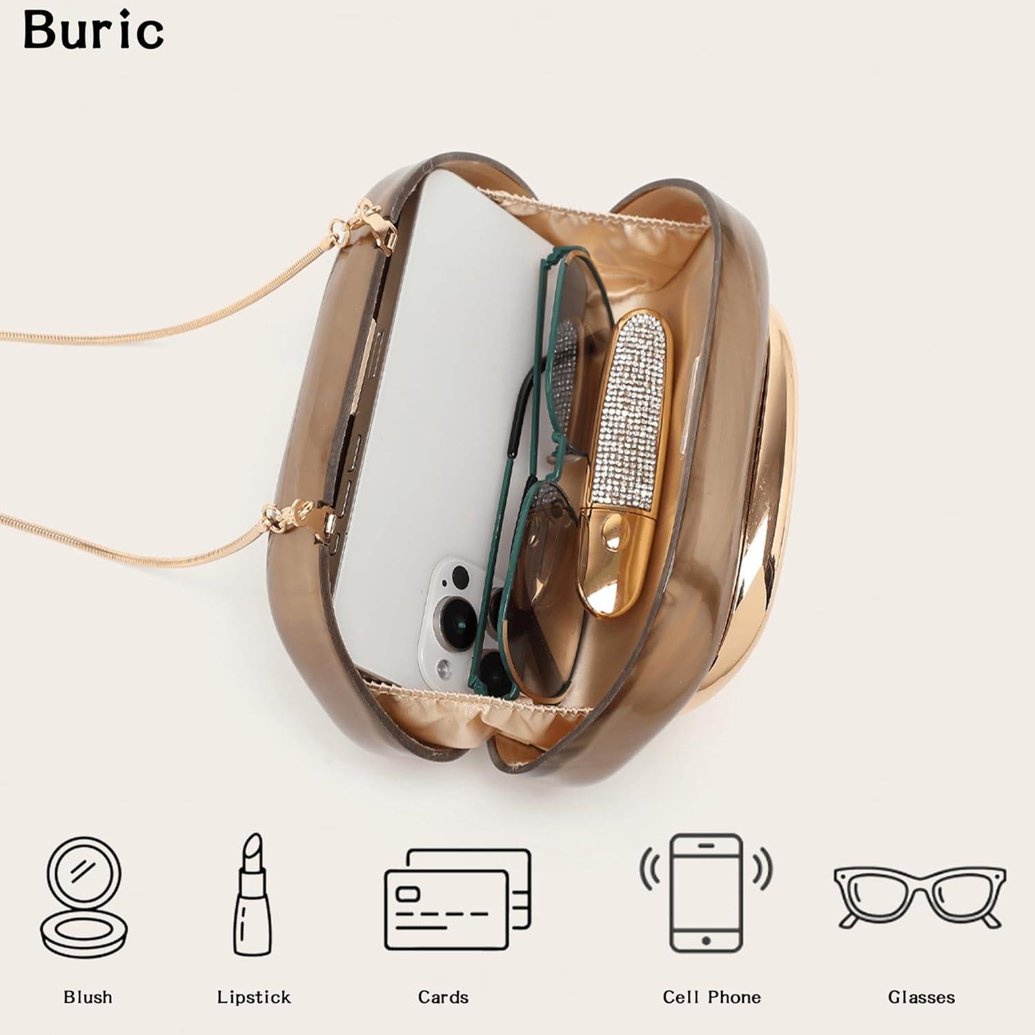 Bolso de Mano Acrílico Buric para Mujeres - 18.5x6x10cm - Bronce