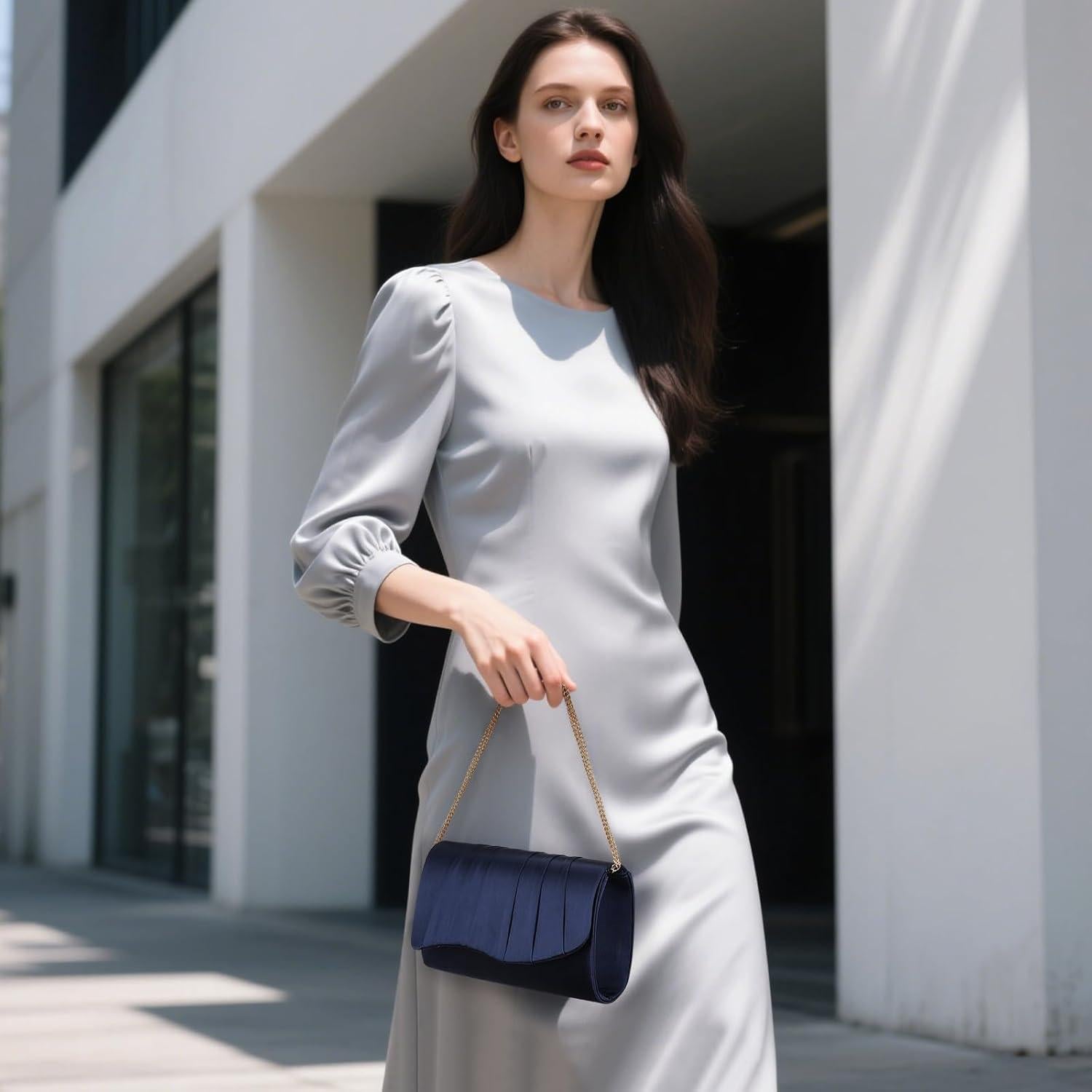 Bolso de Noche Plisado UBAYMAX Azul Marino para Mujeres