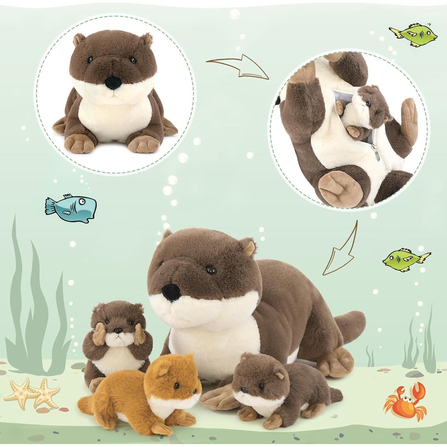 MaoGoLan Nutria de Río Peluche 24in con 3 Bebés