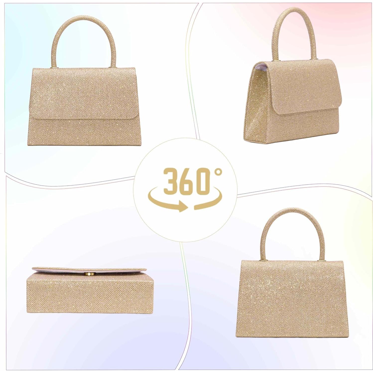 Bolso de Noche Larcenciel Champagne con Asa y Cadena 20x5.5cm