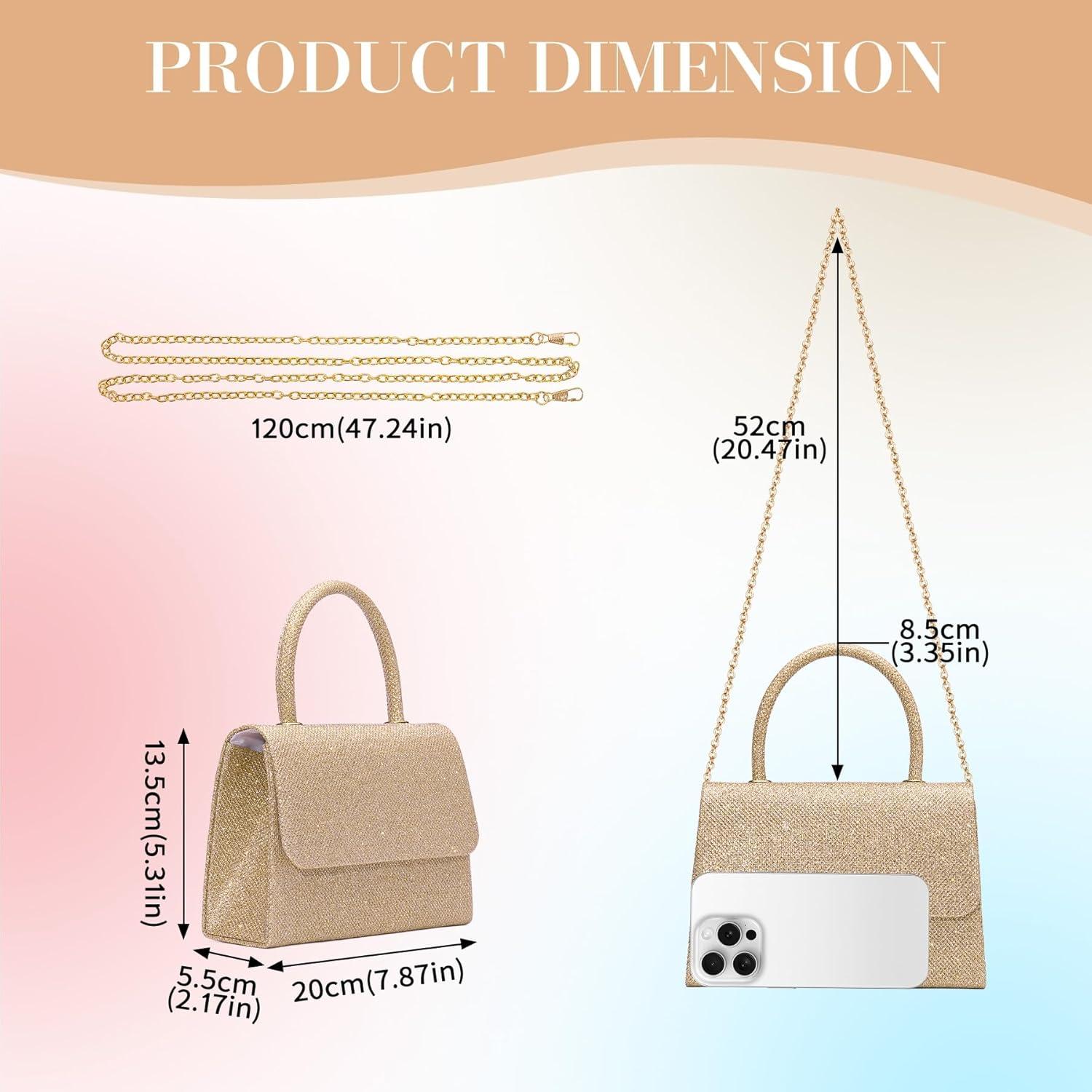 Bolso de Noche Larcenciel Champagne con Asa y Cadena 20x5.5cm