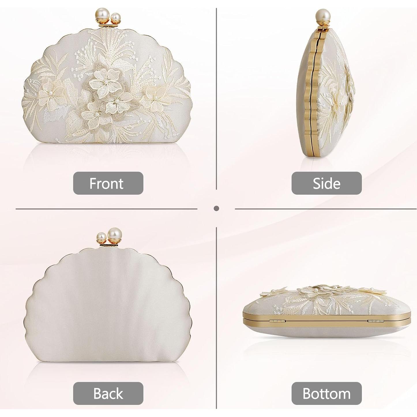 Bolso de Mano de Noche YYW para Mujeres Bordado Blanco Roto