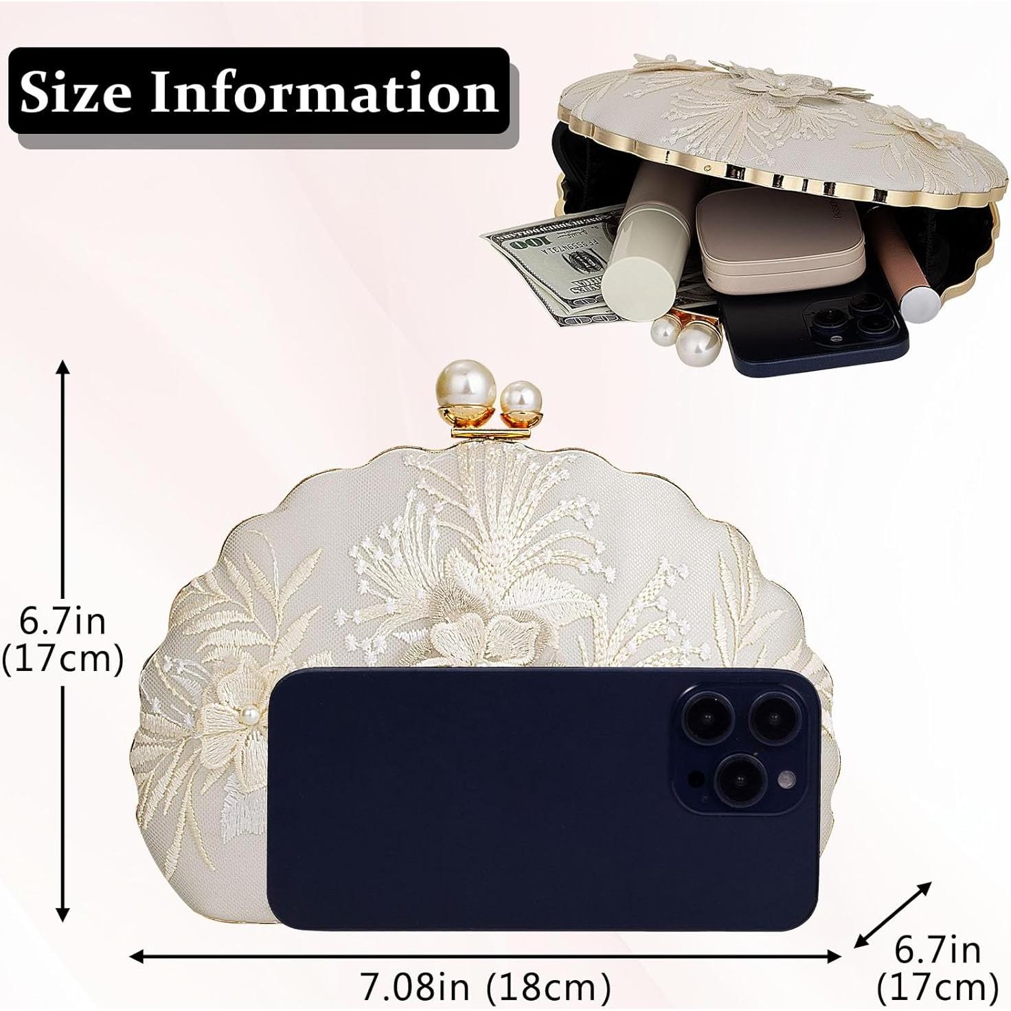 Bolso de Mano de Noche YYW para Mujeres Bordado Blanco Roto