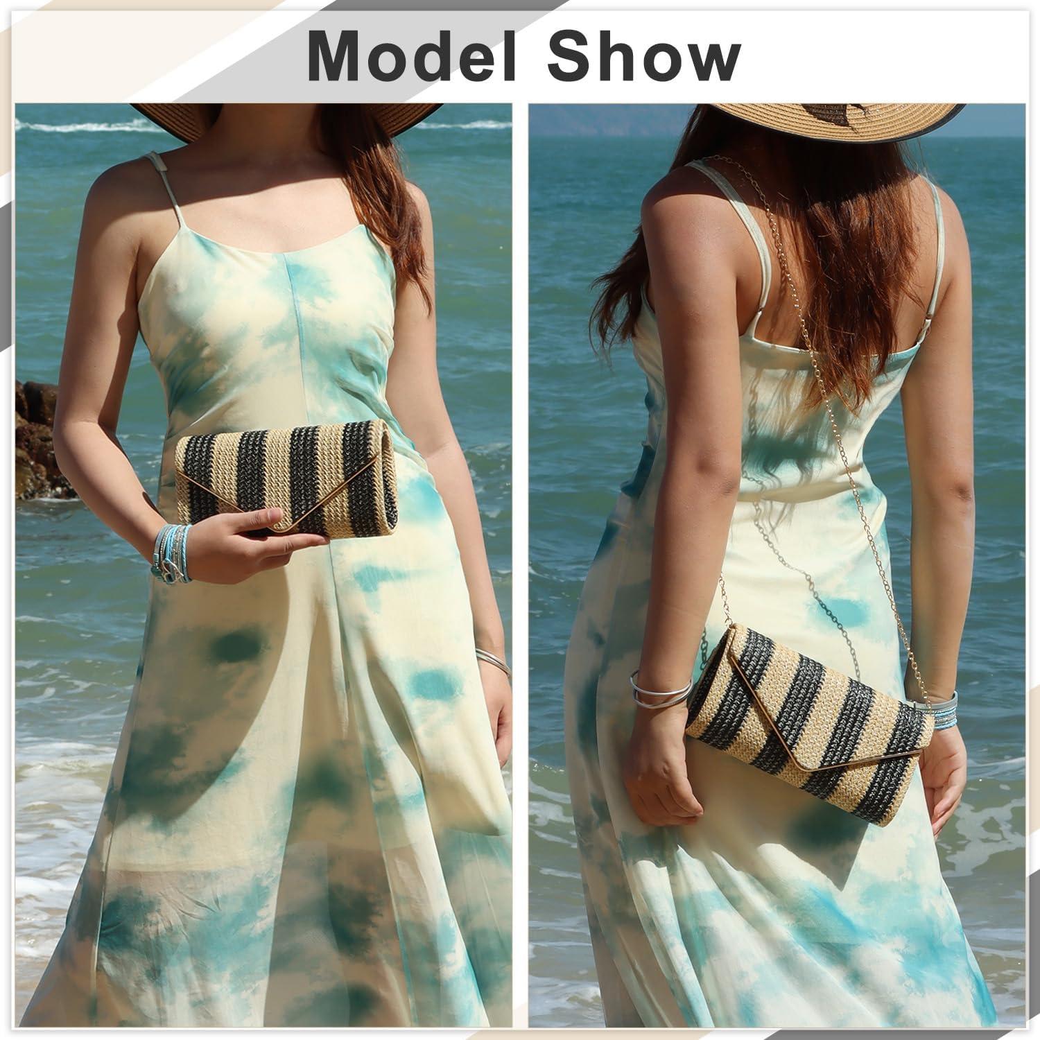 Bolso de mano de paja SUKUTU para mujeres con correa de cadena