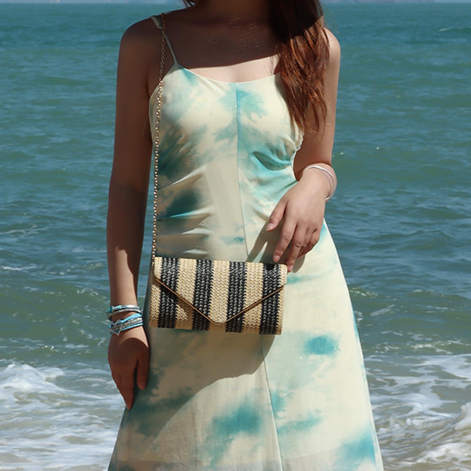 Bolso de mano de paja SUKUTU para mujeres con correa de cadena