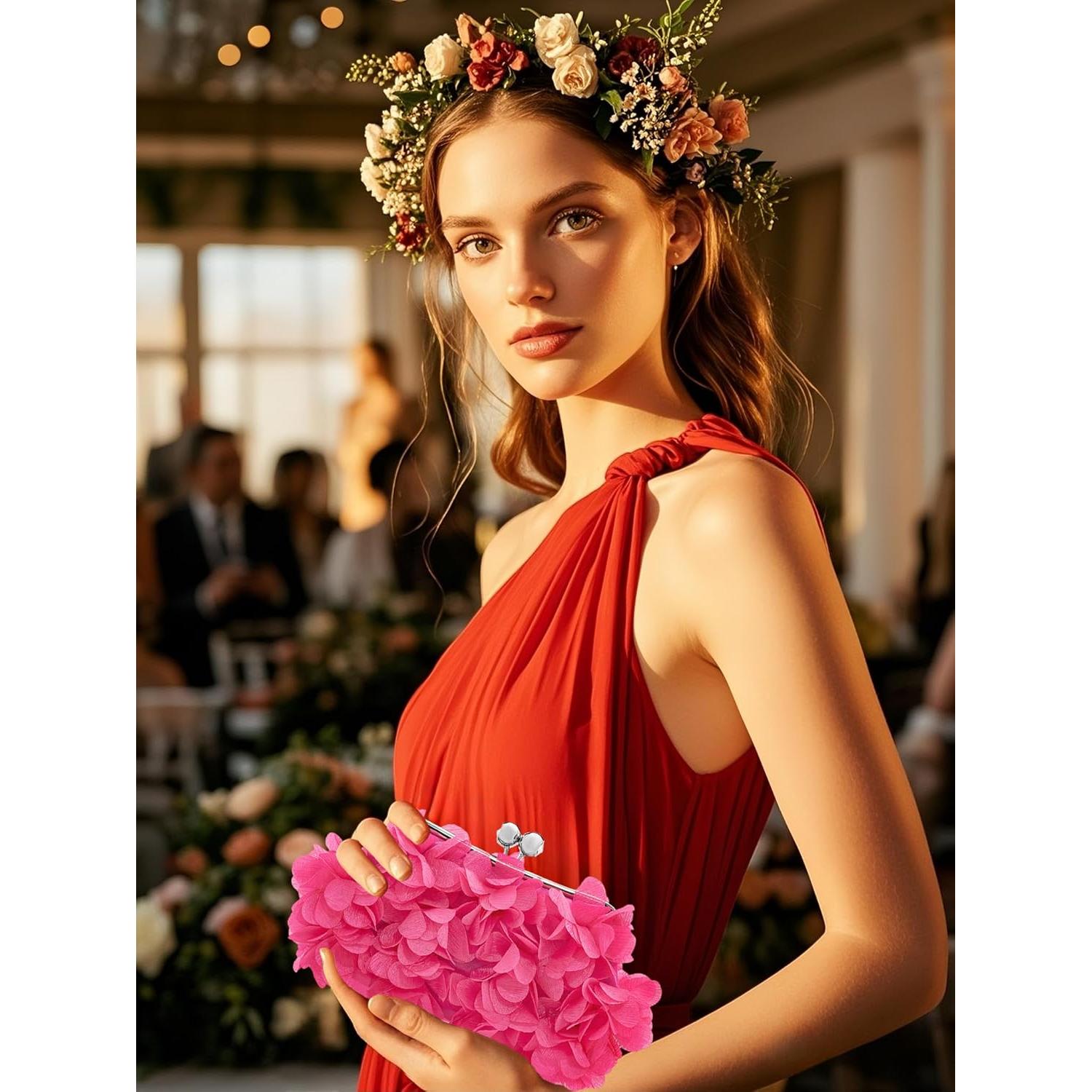 Bolso Clutch Floral Rosa Fucsia para Mujeres - Elegante y Práctico