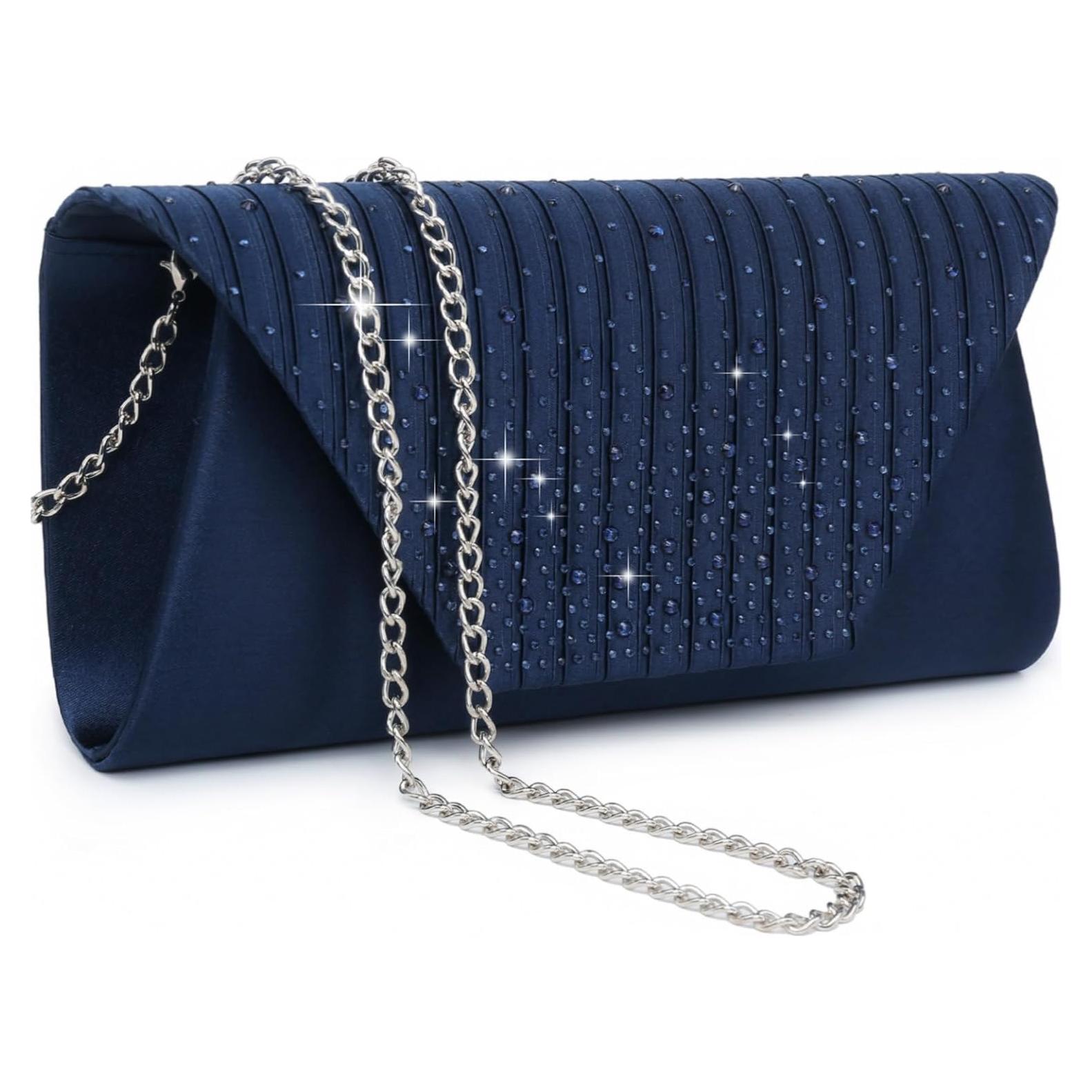 Bolso Clutch de Noche Dasein para Mujeres con Strass Azul Marino