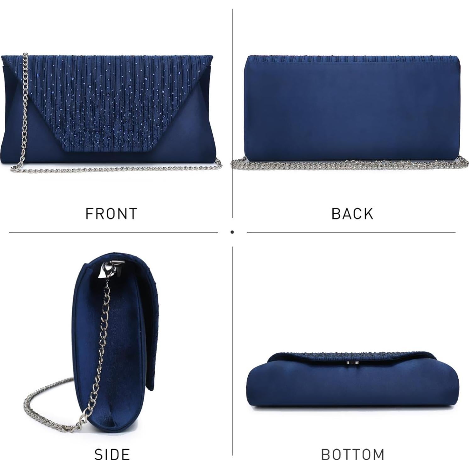 Bolso Clutch de Noche Dasein para Mujeres con Strass Azul Marino