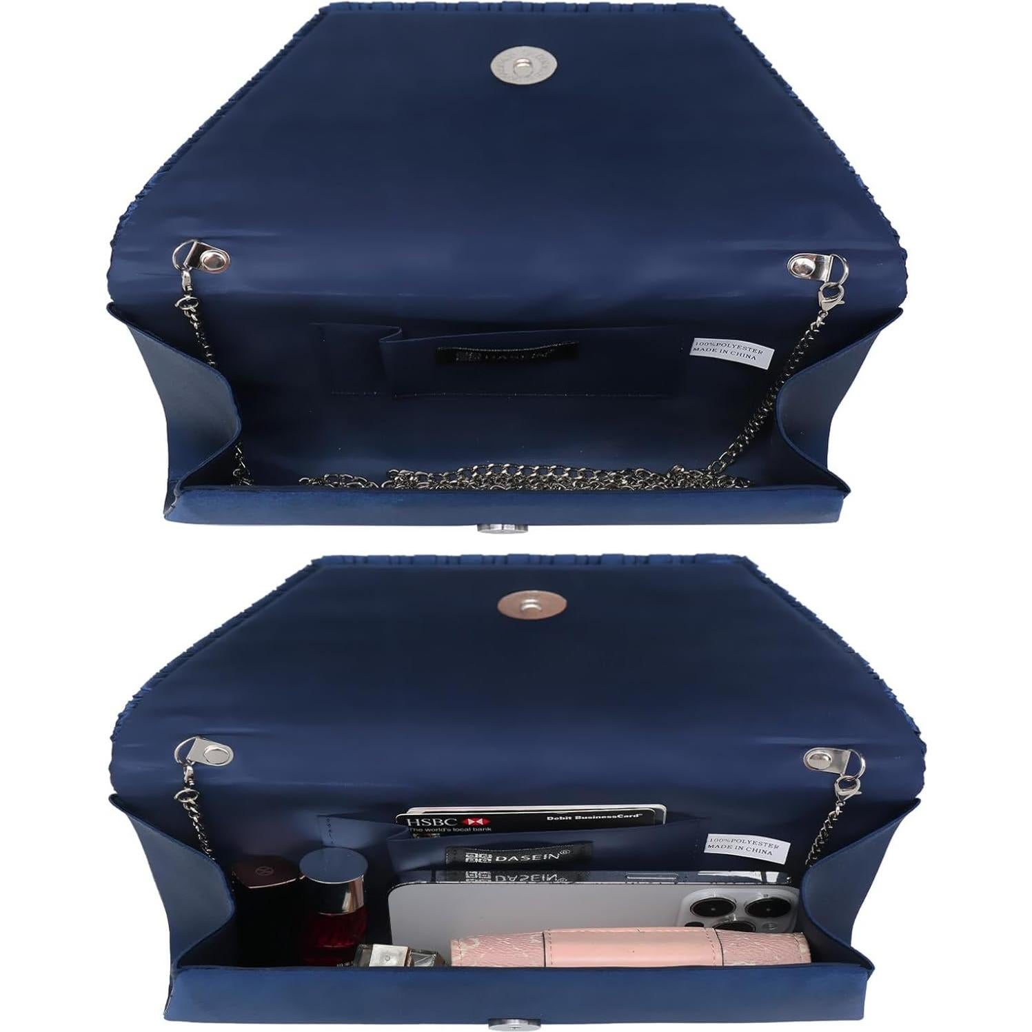 Bolso Clutch de Noche Dasein para Mujeres con Strass Azul Marino