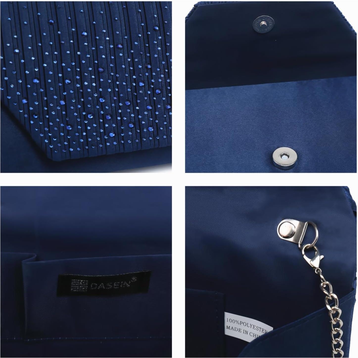 Bolso Clutch de Noche Dasein para Mujeres con Strass Azul Marino