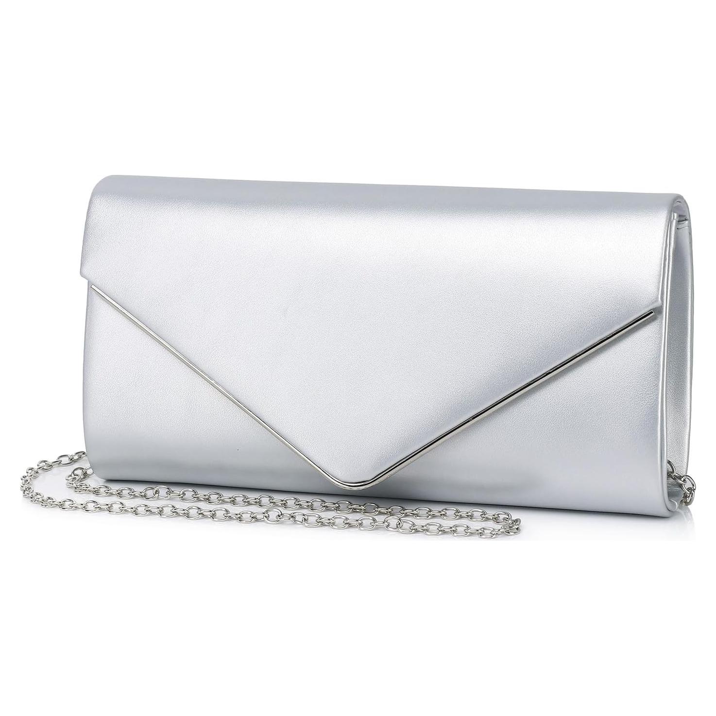 Bolso Clutch de Noche DETARA para Mujeres en Cuero Vegano Plateado