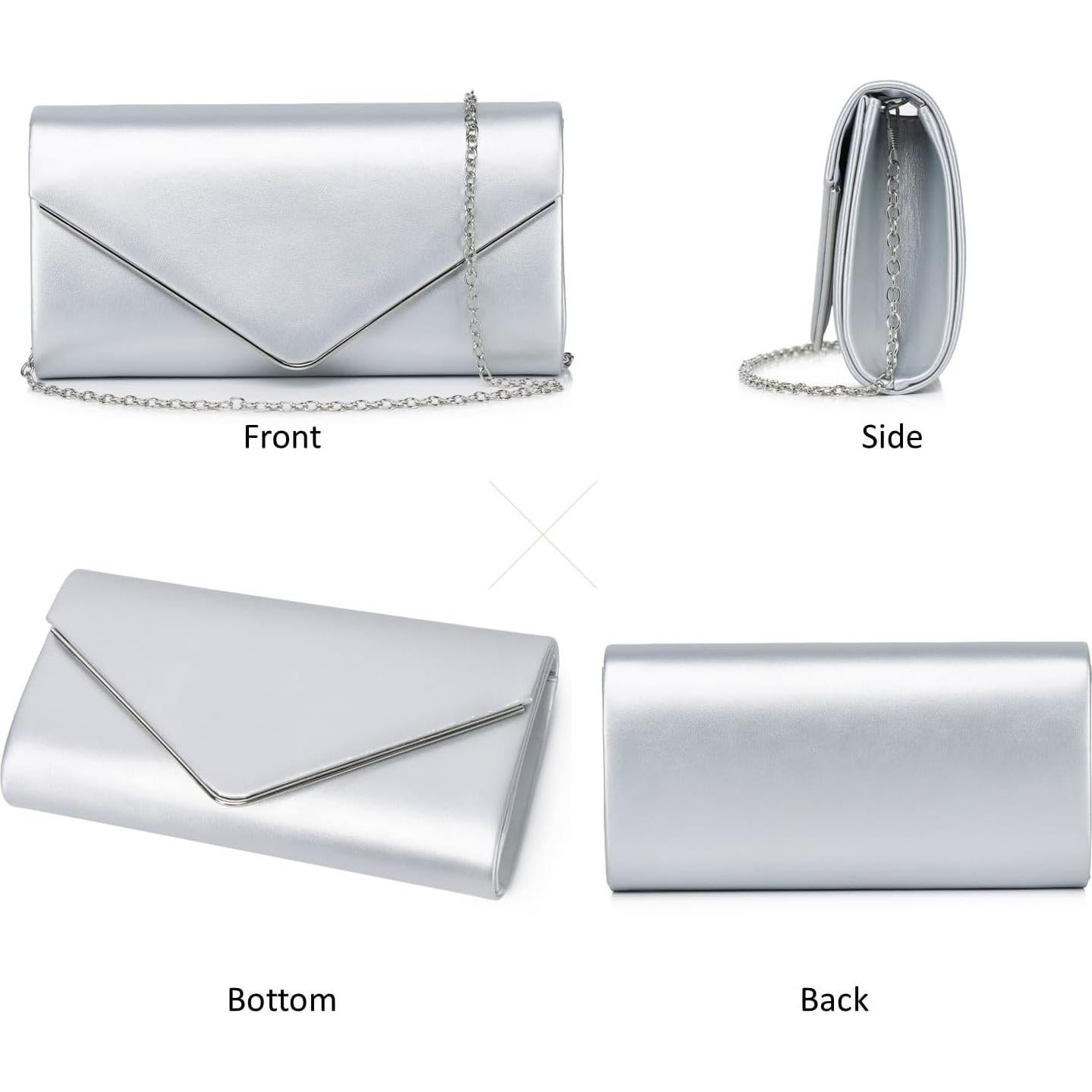 Bolso Clutch de Noche DETARA para Mujeres en Cuero Vegano Plateado