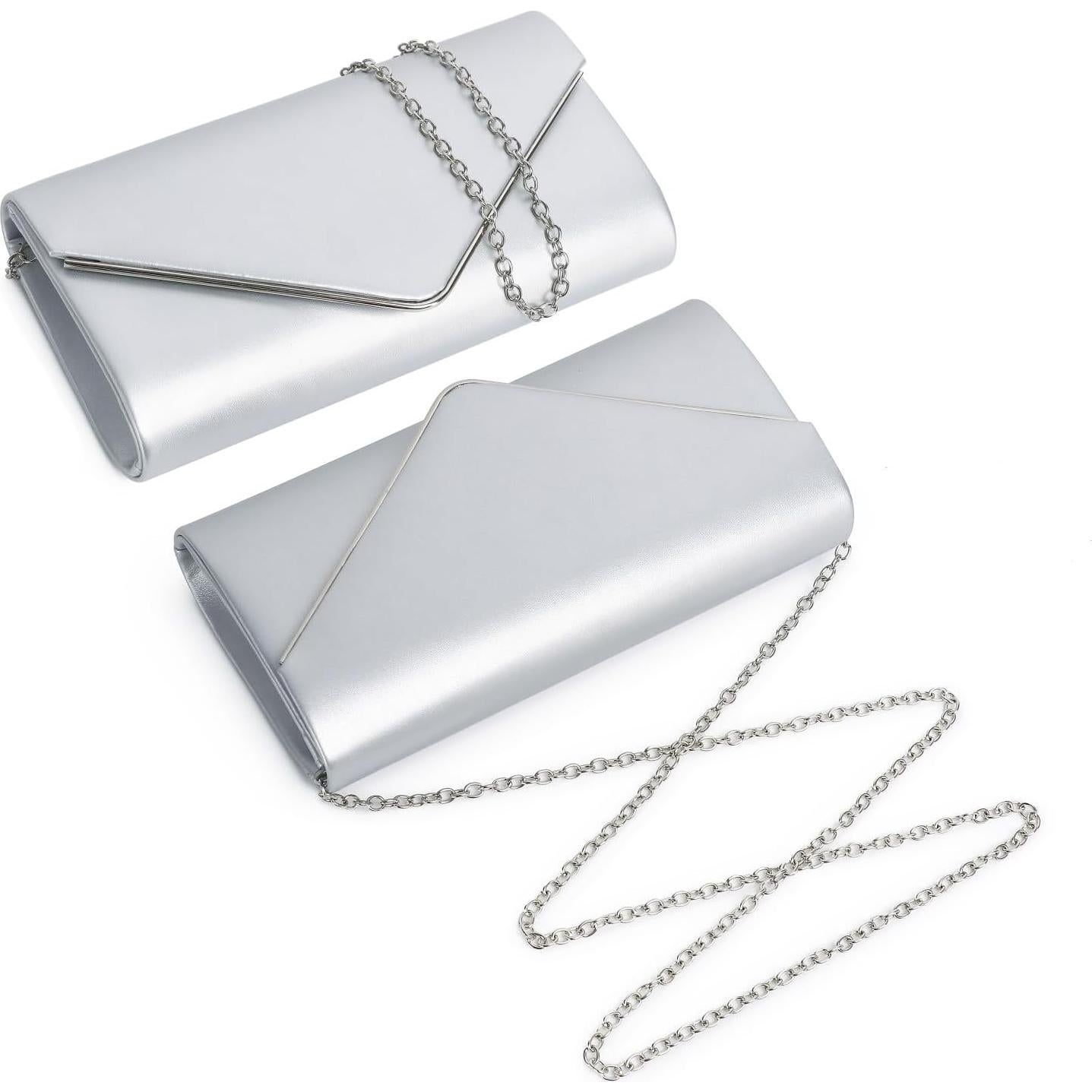 Bolso Clutch de Noche DETARA para Mujeres en Cuero Vegano Plateado