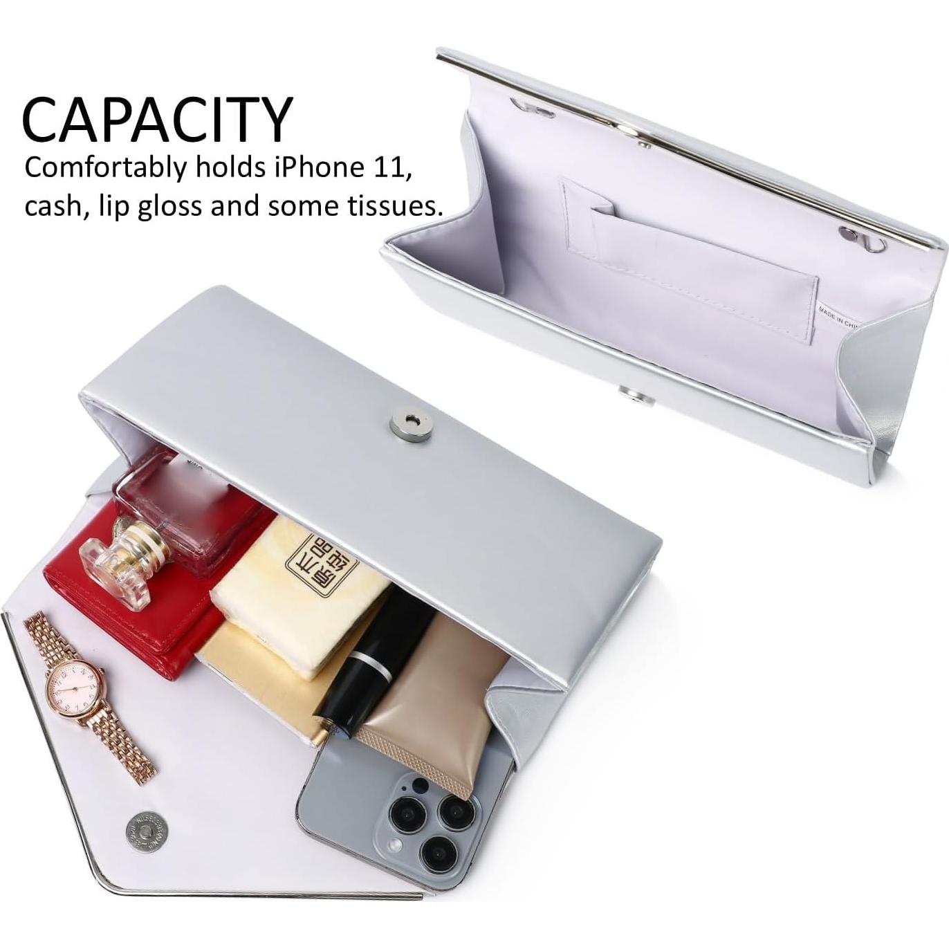 Bolso Clutch de Noche DETARA para Mujeres en Cuero Vegano Plateado