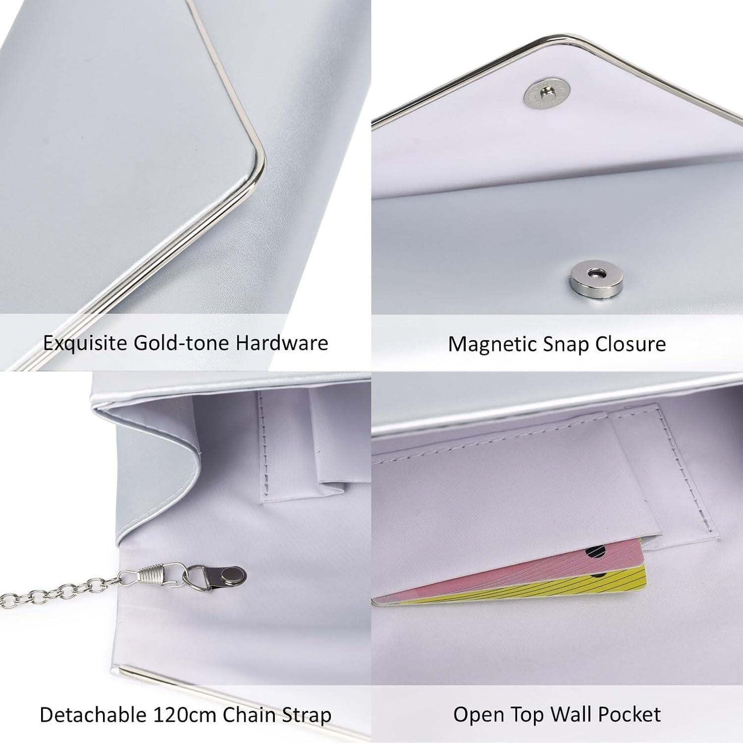 Bolso Clutch de Noche DETARA para Mujeres en Cuero Vegano Plateado