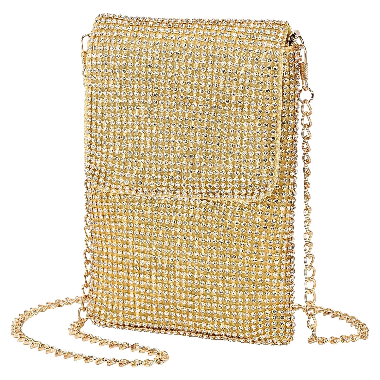 Bolso Clutch de Noche Dorado DTGN con Rhinestones 12x2x18cm