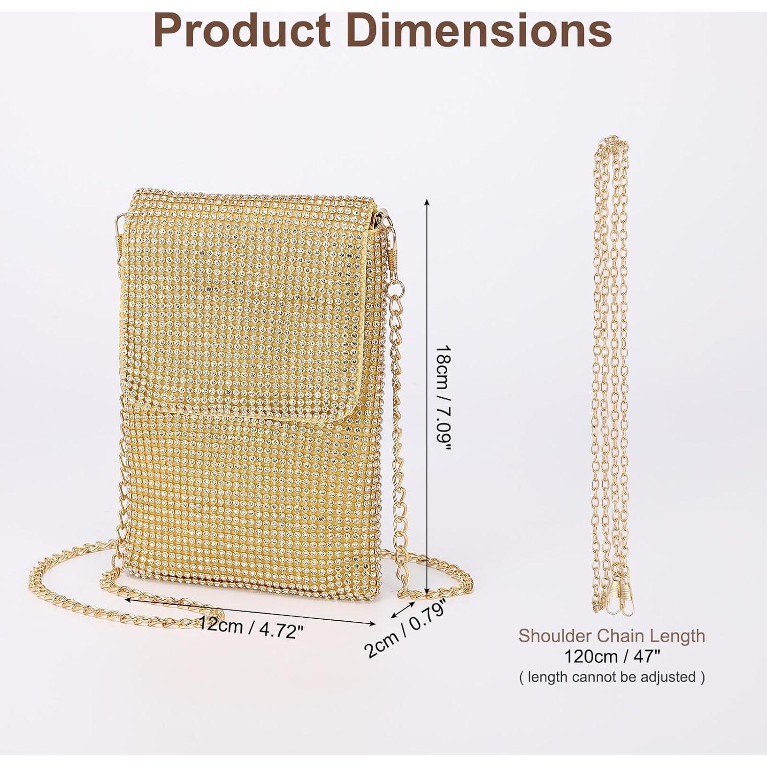 Bolso Clutch de Noche Dorado DTGN con Rhinestones 12x2x18cm