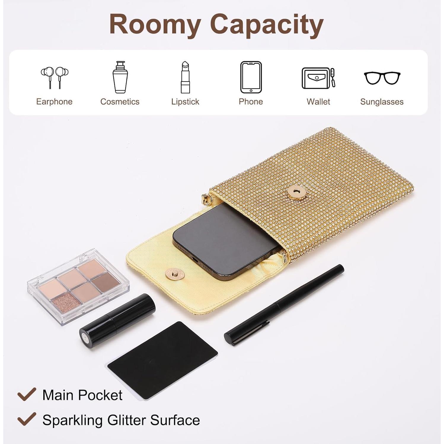 Bolso Clutch de Noche Dorado DTGN con Rhinestones 12x2x18cm