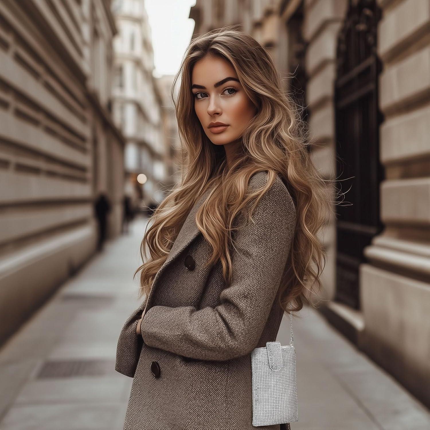 Bolso Clutch de Noche Dorado DTGN con Rhinestones 12x2x18cm