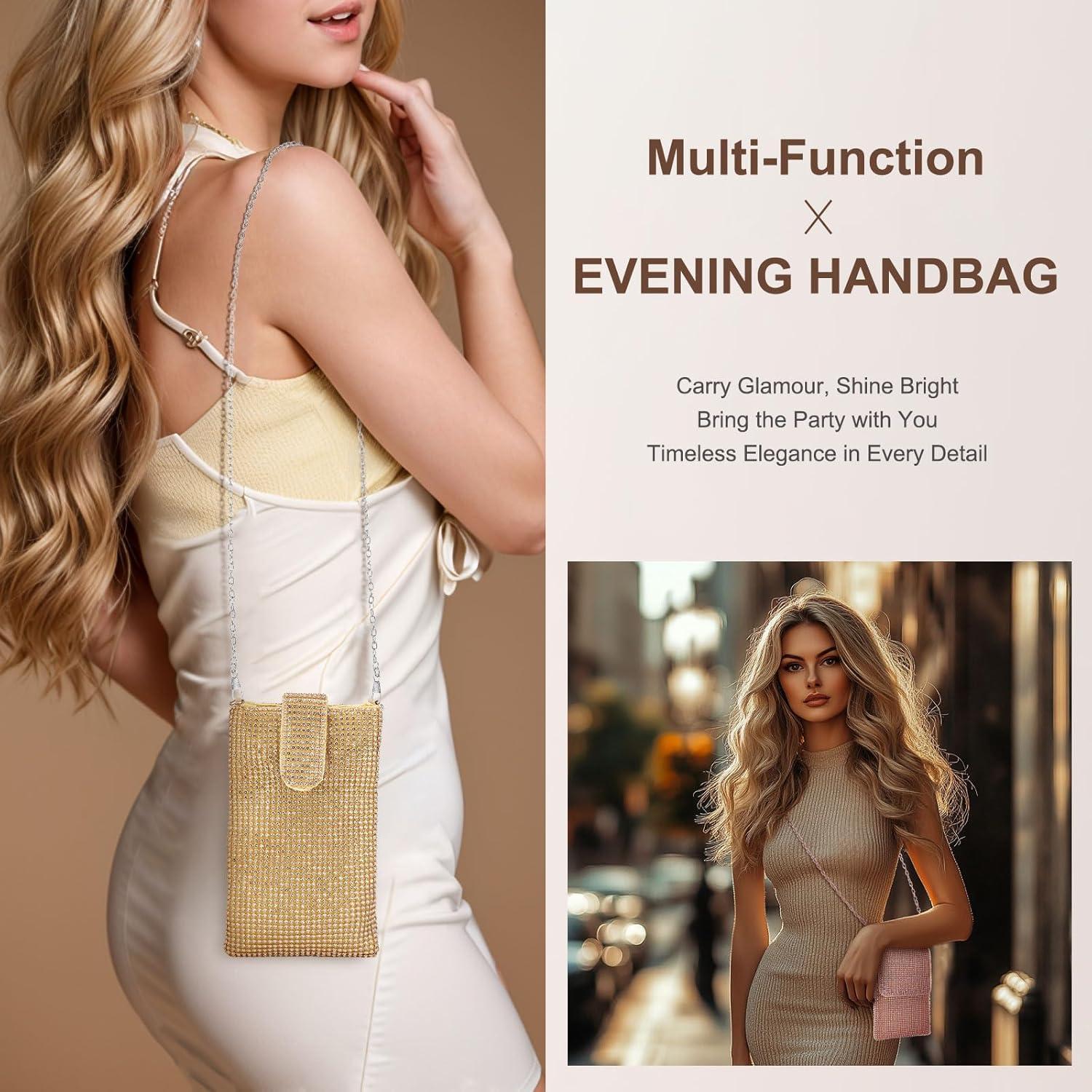 Bolso Clutch de Noche Dorado DTGN con Rhinestones 12x2x18cm