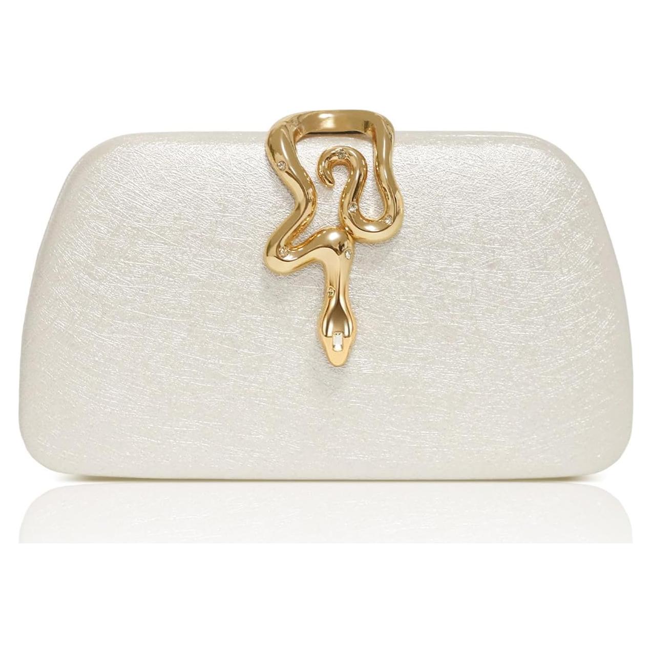 Bolso de mano de brillo FUKEFUKEUS blanco con cierre de serpiente