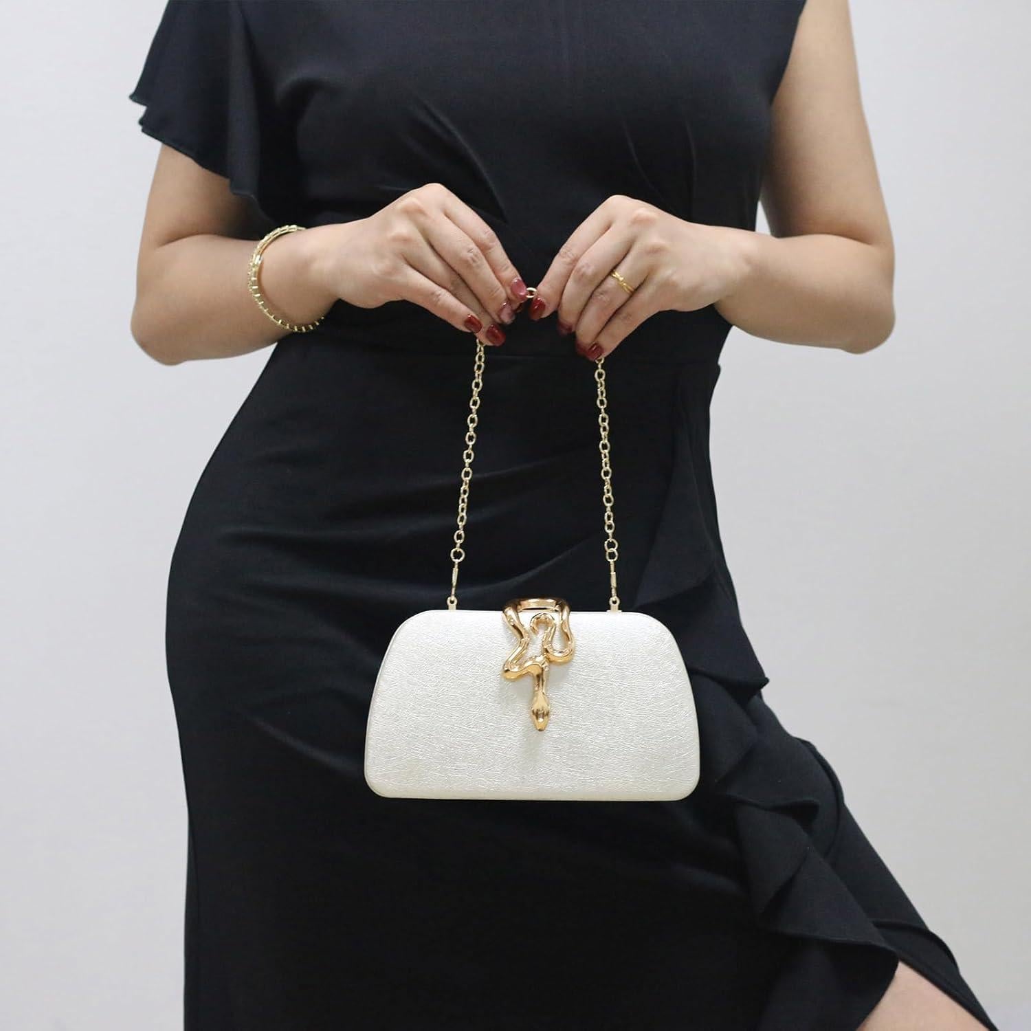 Bolso de mano de brillo FUKEFUKEUS blanco con cierre de serpiente