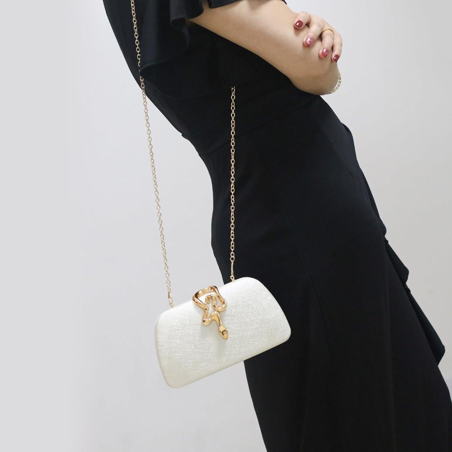 Bolso de mano de brillo FUKEFUKEUS blanco con cierre de serpiente