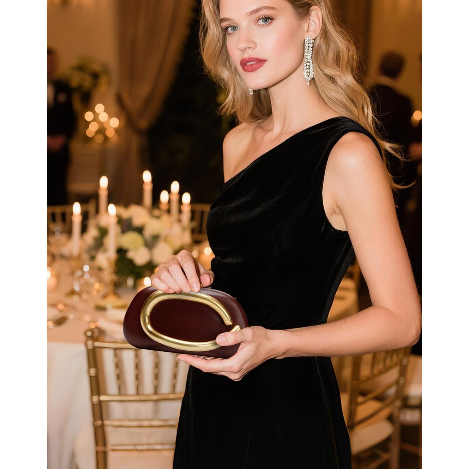 Bolso de Mano de Noche para Mujeres - Cuero PU Rojo Vino