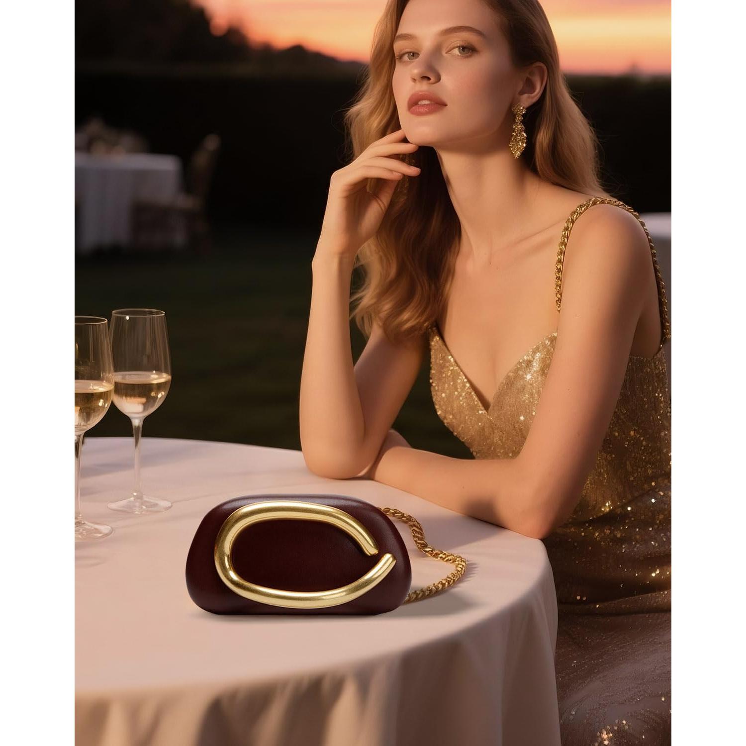 Bolso de Mano de Noche para Mujeres - Cuero PU Rojo Vino