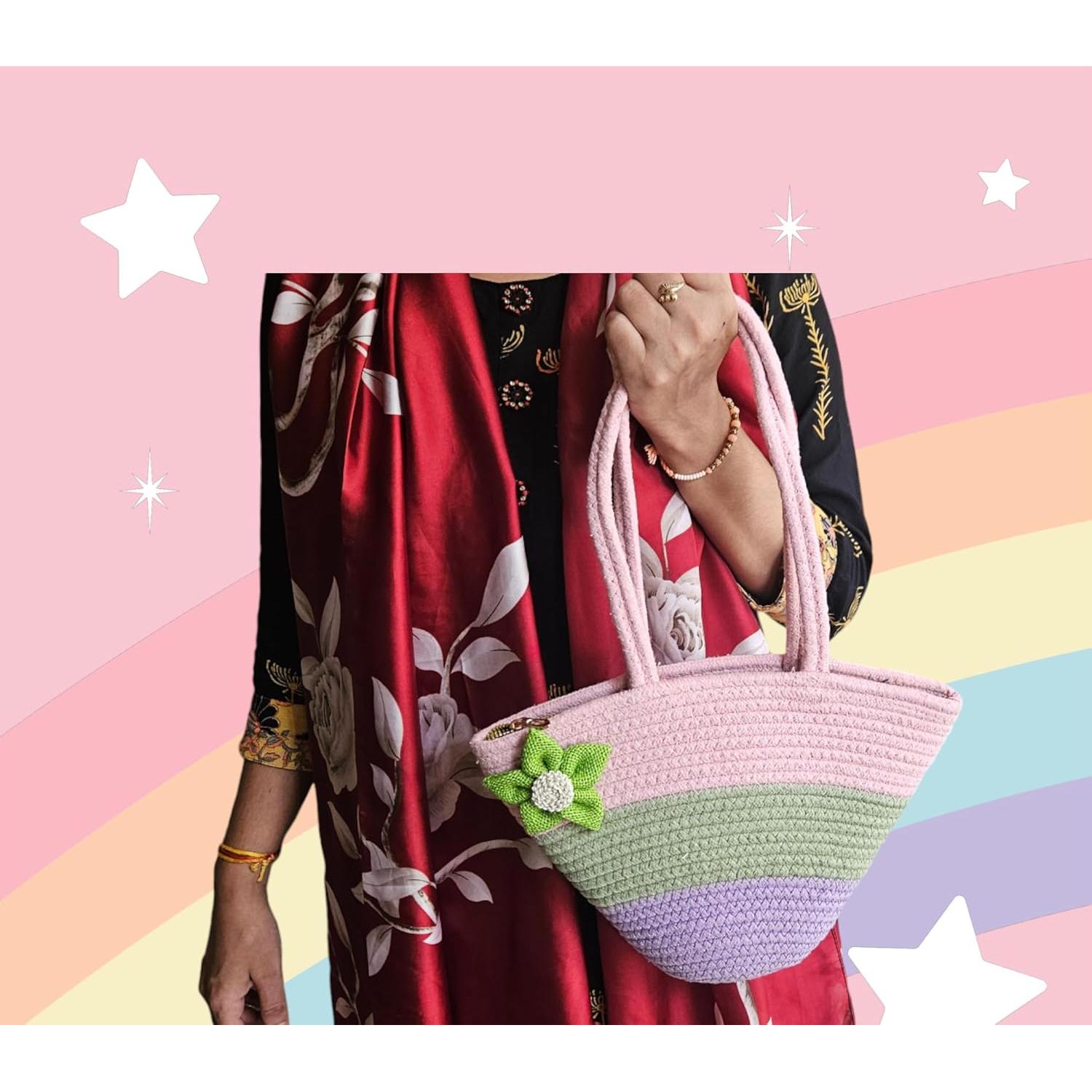 Bolso de Hombro Redondo de Yute Vintage Vogue para Mujeres