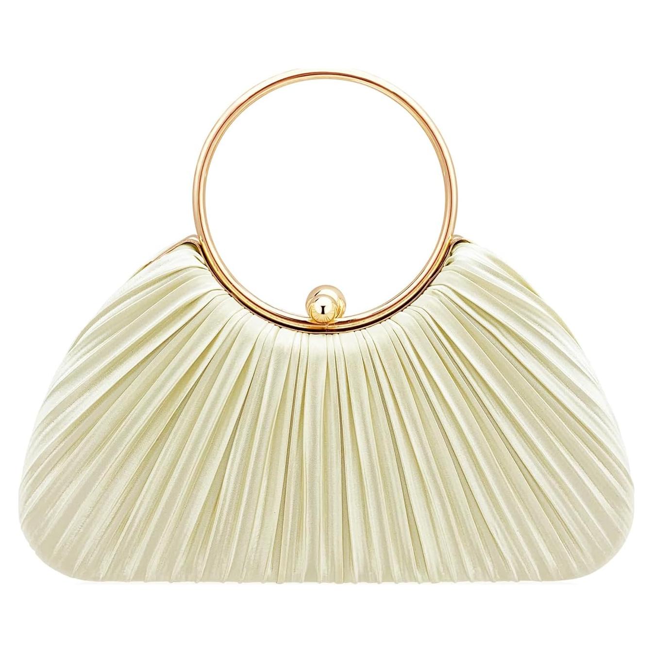 Bolso Clutch de Seda Plisada para Mujeres - Beige - 22.8x6x19cm