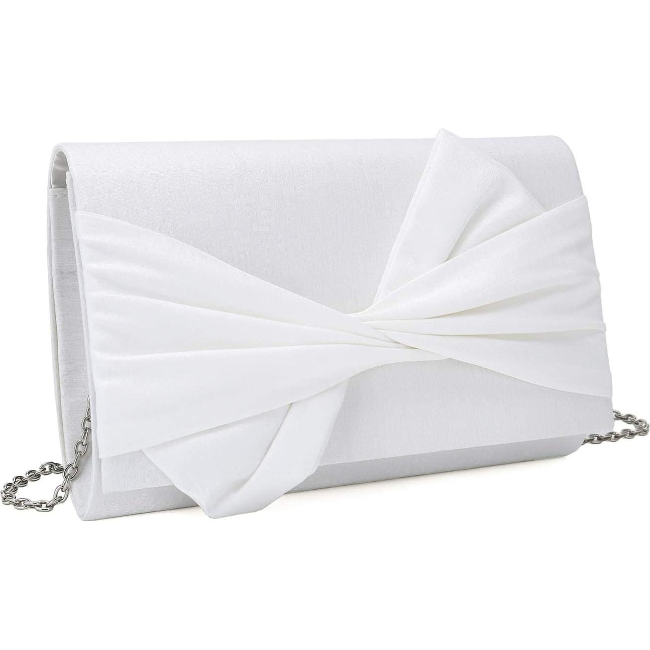 Bolso de Noche Satén iXebella Blanco con Lazo Elegante