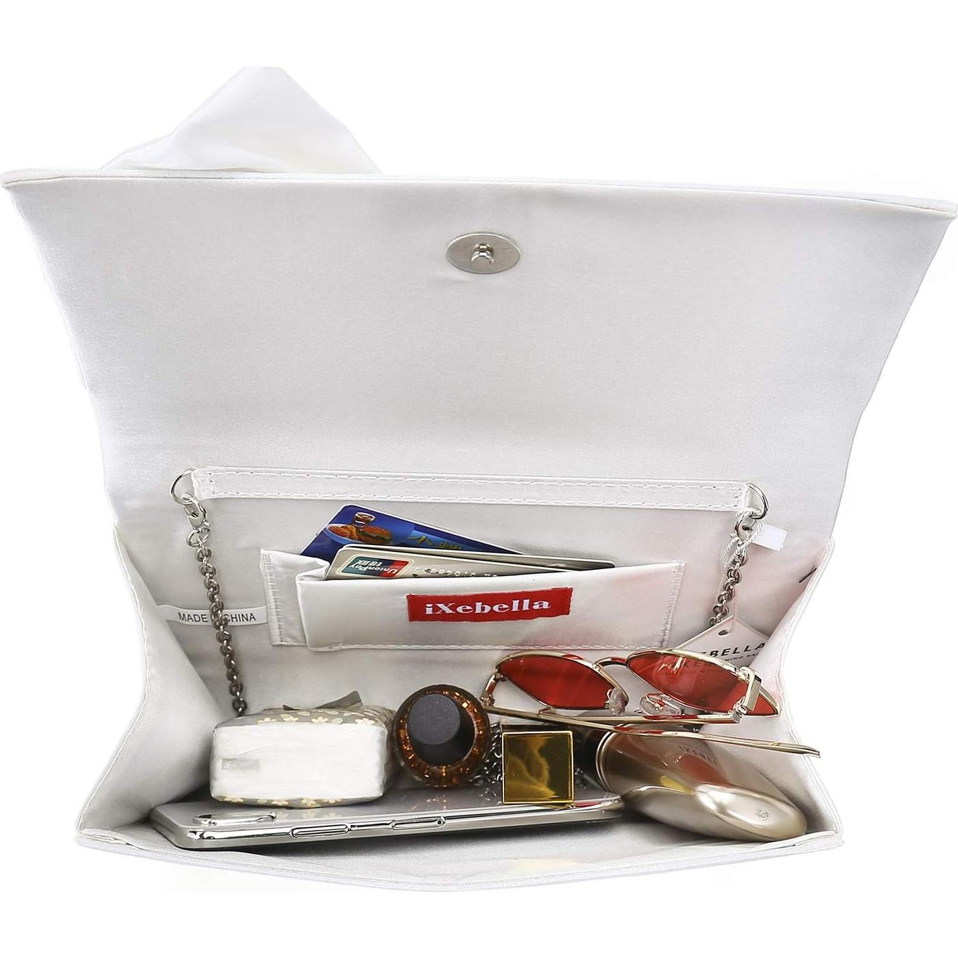 Bolso de Noche Satén iXebella Blanco con Lazo Elegante