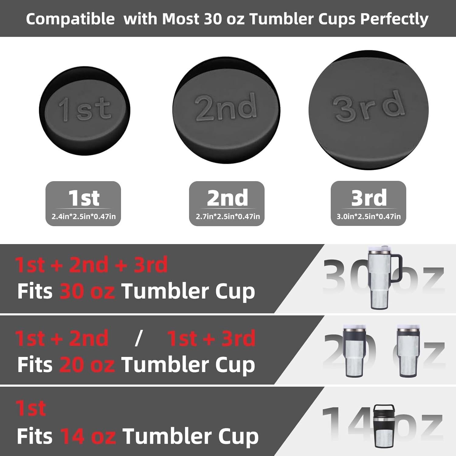 Tcamp Ice Mold for 30 oz Tumbler Cup, Silicone Ice Cube Tray With Lid and Bin for Freezer, Ice Ring Ice Maker for Chilling Cocktails, Whiskey, Drinks, Coffee, Easy Fill and Release (Black)